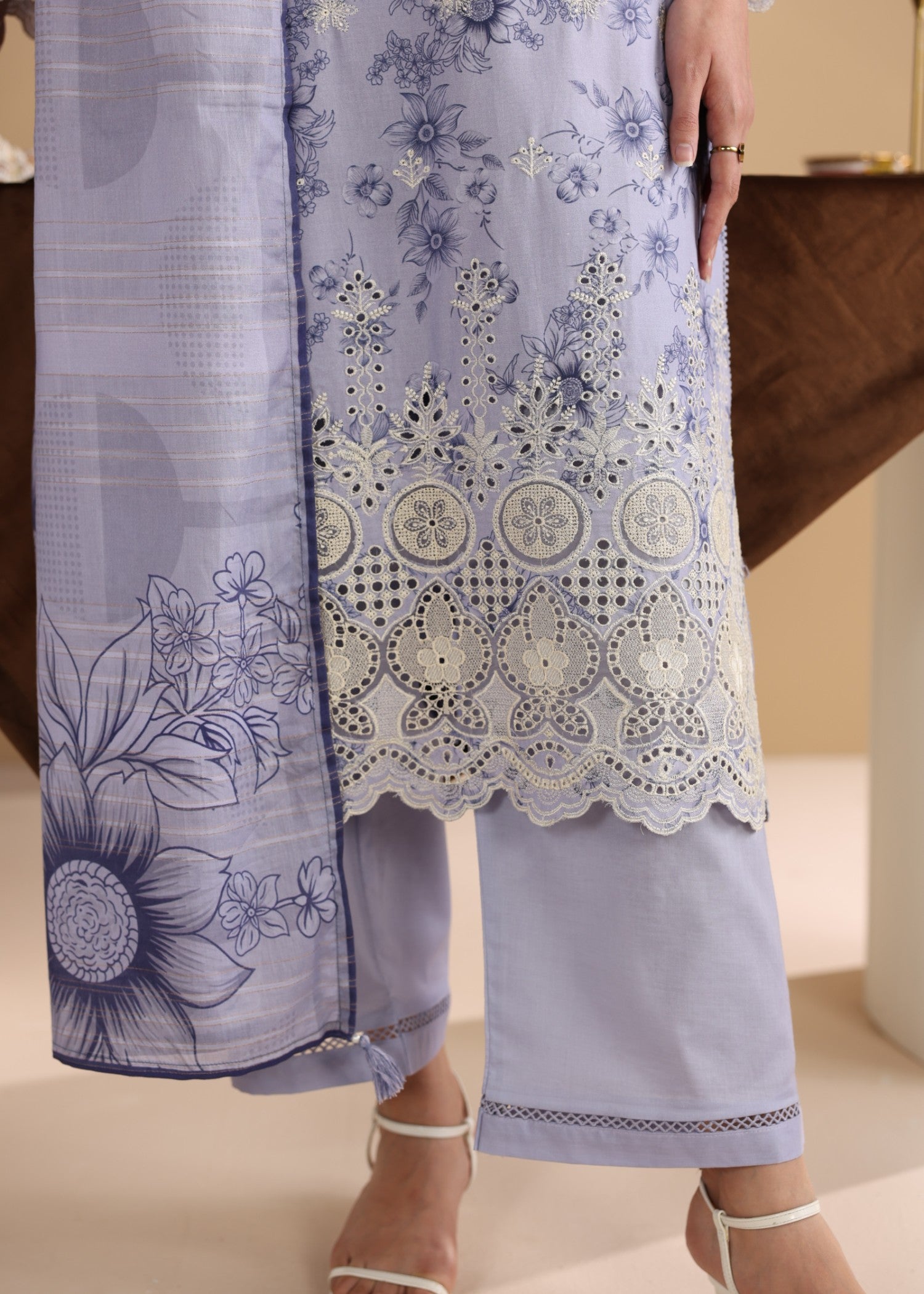 lawn Kurta Set in Purple mountain majesty