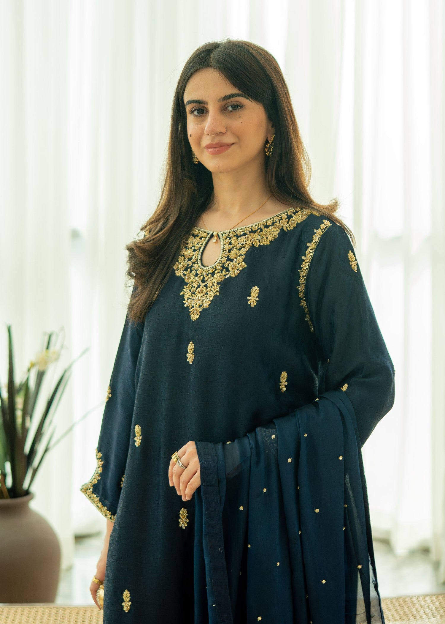 silk Kurta Set in Moonlight blue