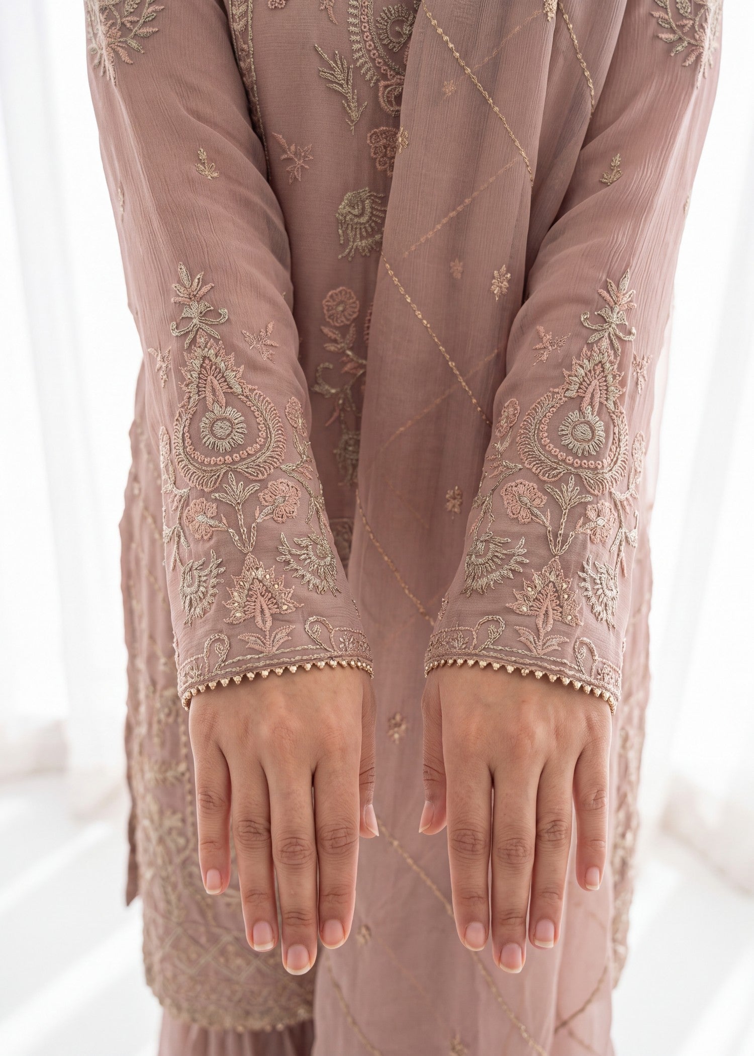 pk crinkle chiffon Gharara in Rose pink
