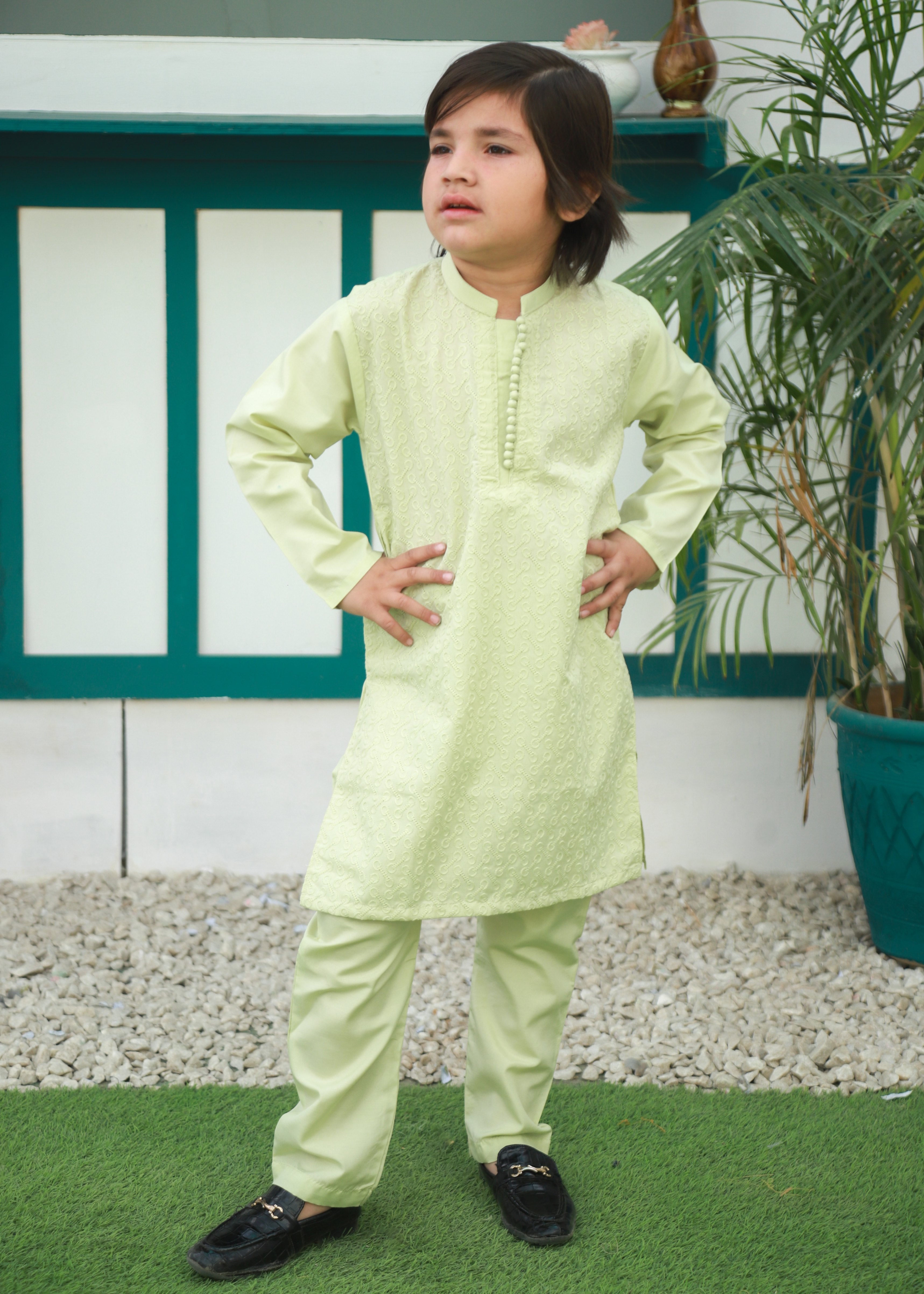 cotton Kurta Set in Tea green