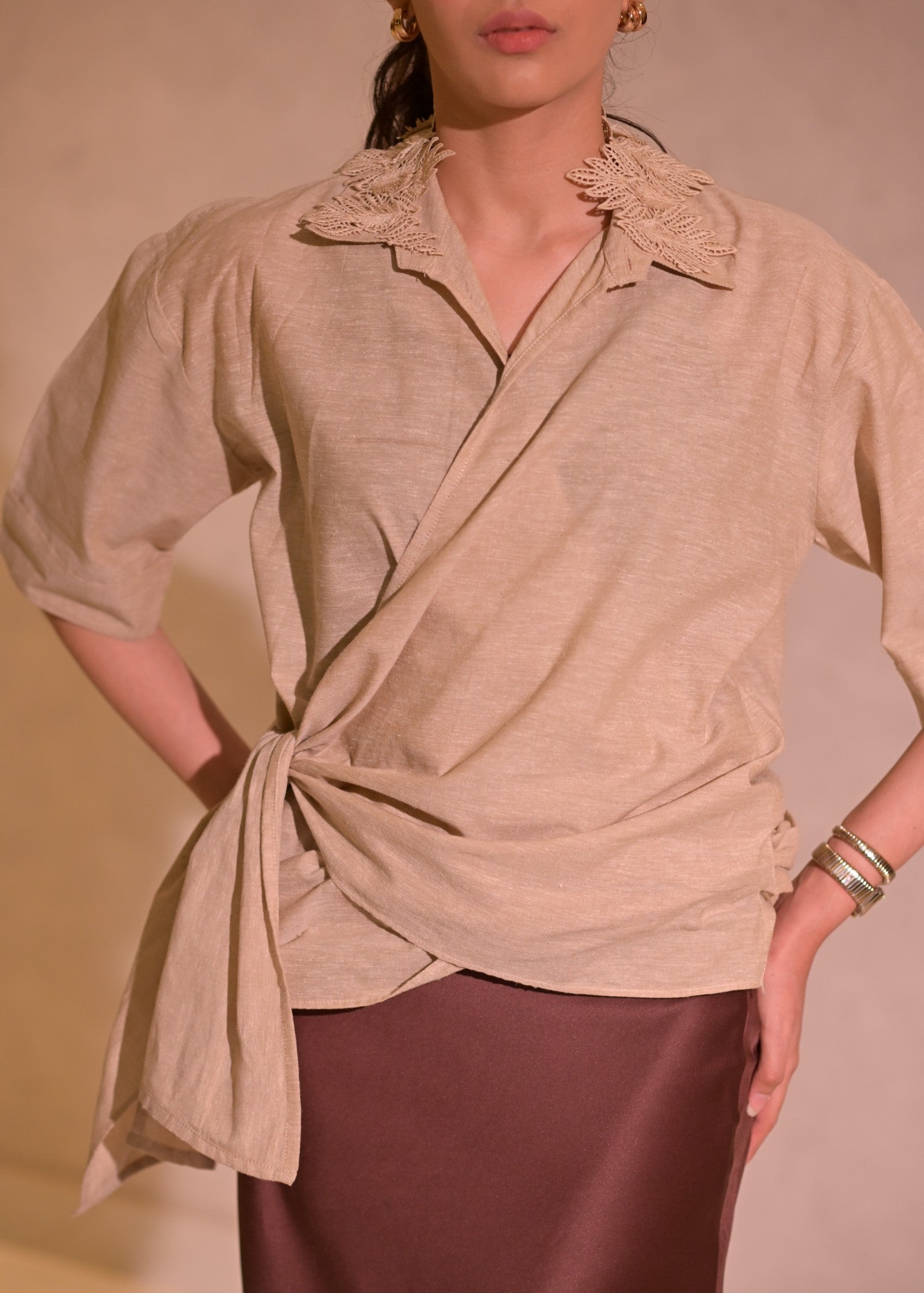 cotton linen Top in Wheat