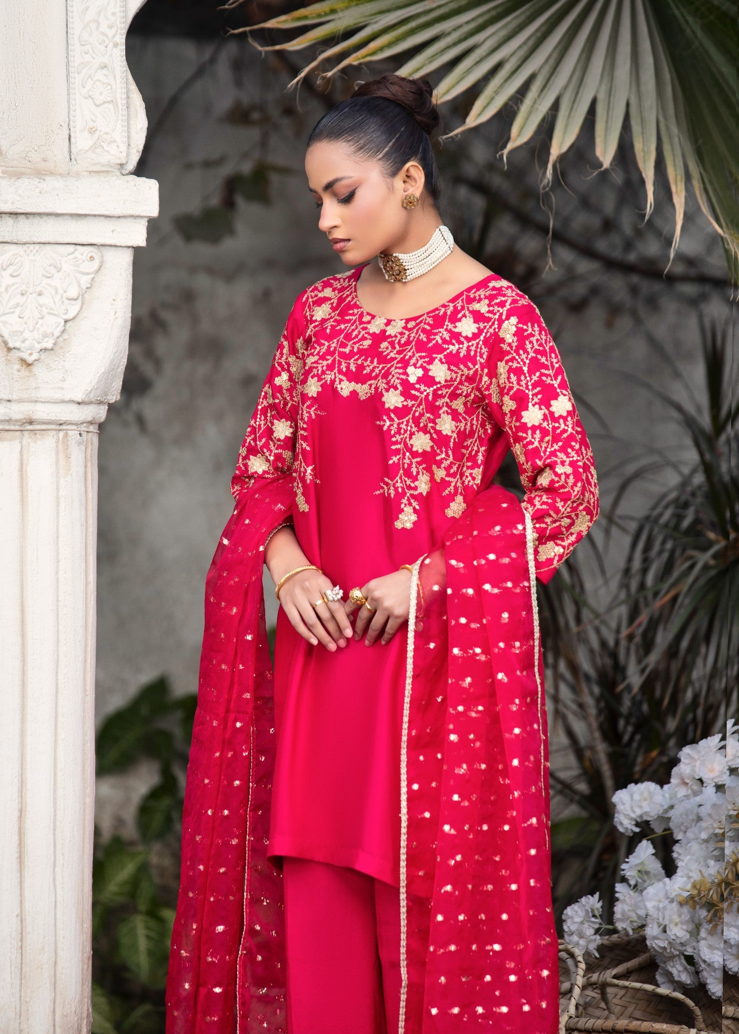 tussar silk Kurta Set in Raspberry pink