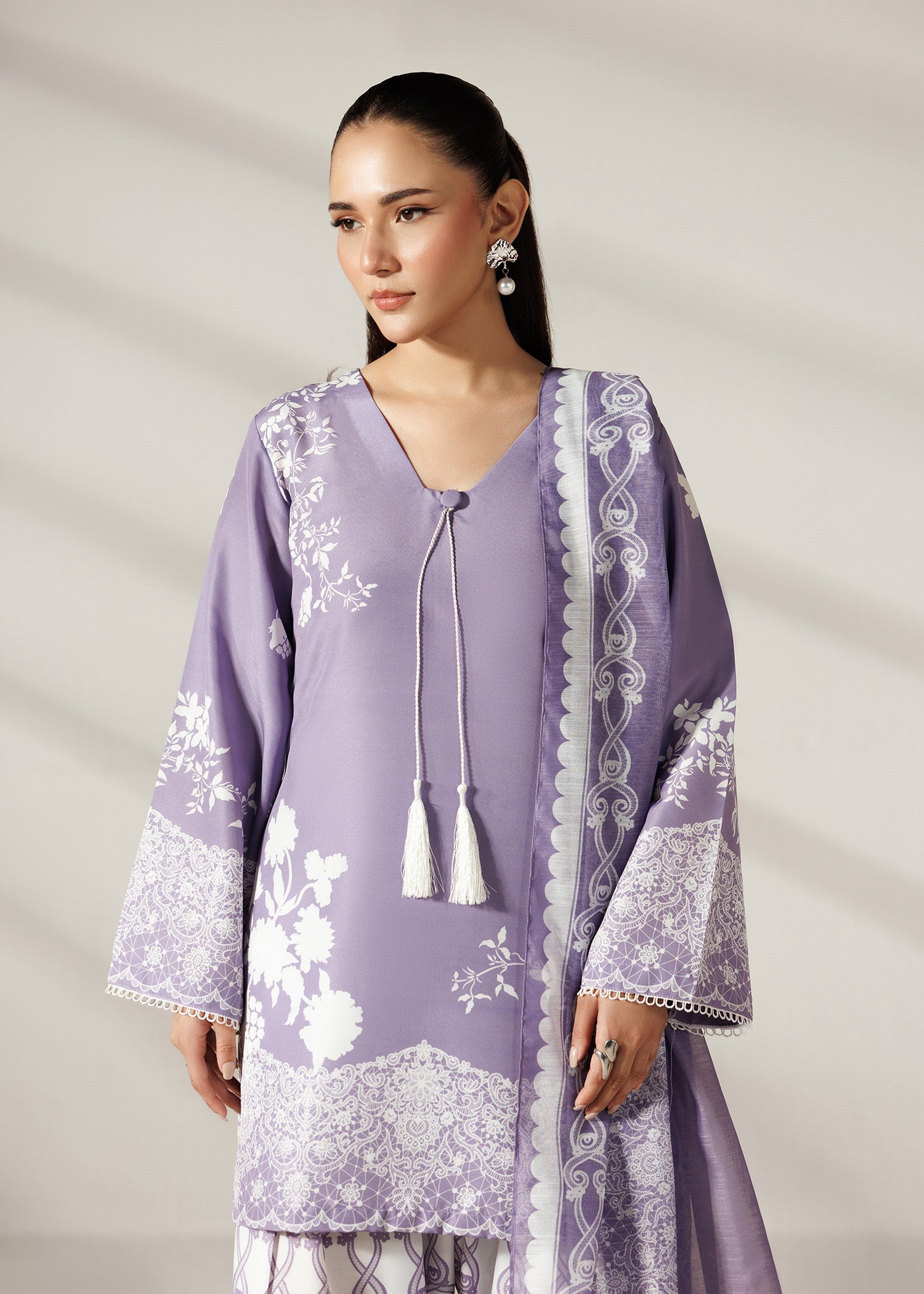 silk finish lawn Kurta Set in Lilac