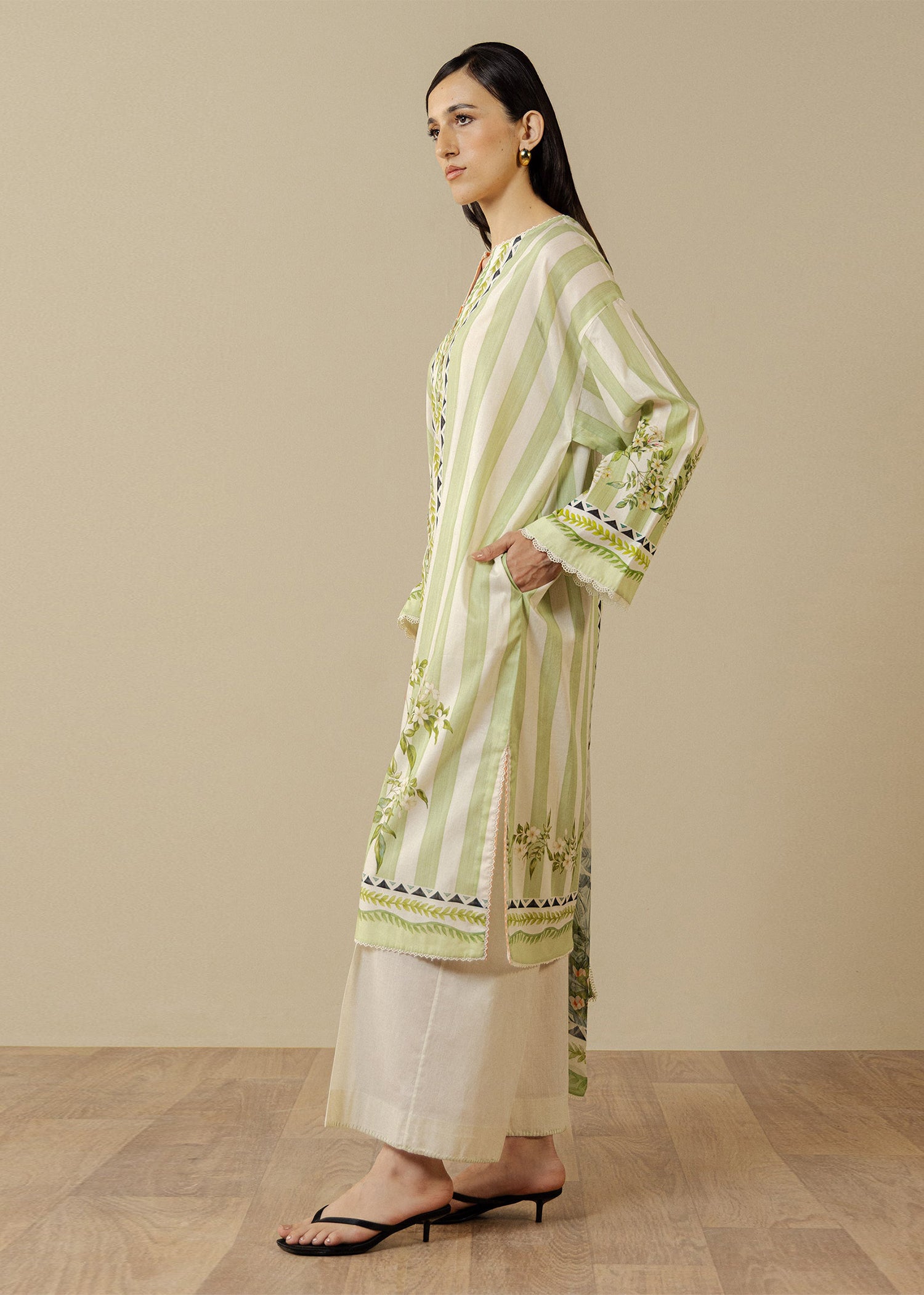 lawn Unstitched in Tea green, light yellow
