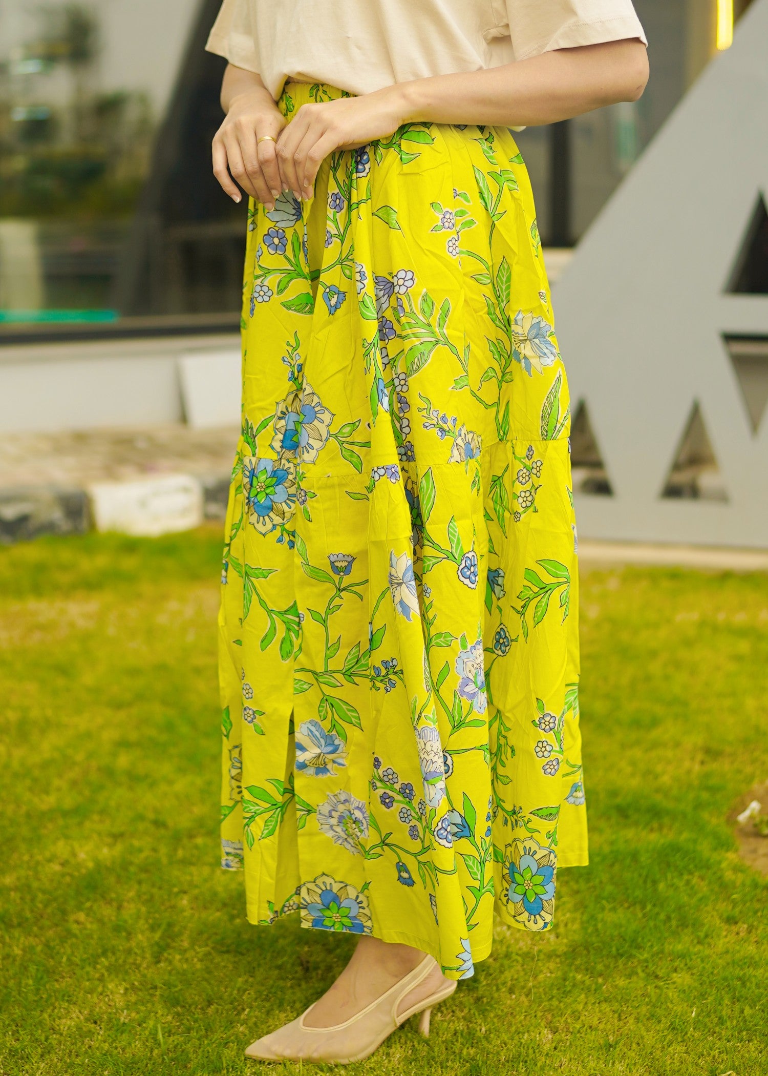 pure cotton Skirt in Chartreuse