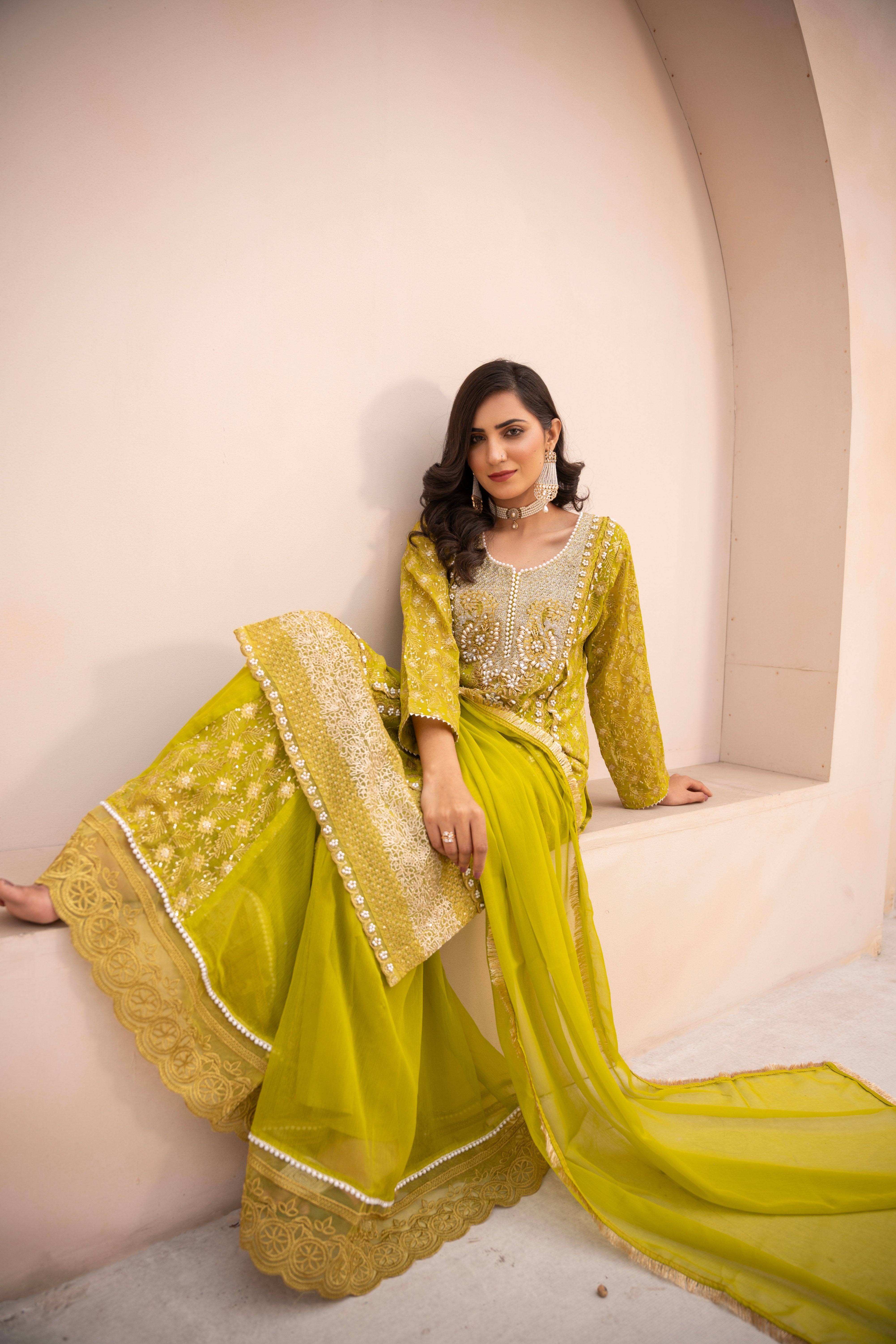 chiffon Sharara in Chartreuse