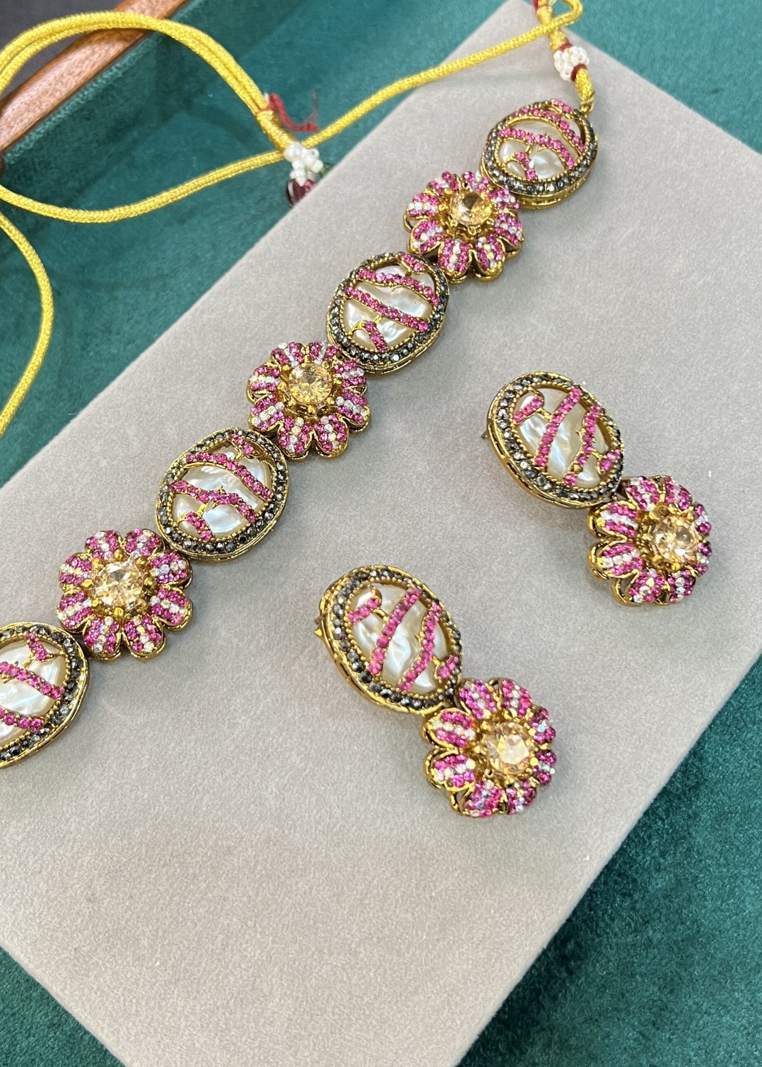 Jewelry Set in Gold, hot pink red Color by - Trendy Women Jewelry Set ELW1329