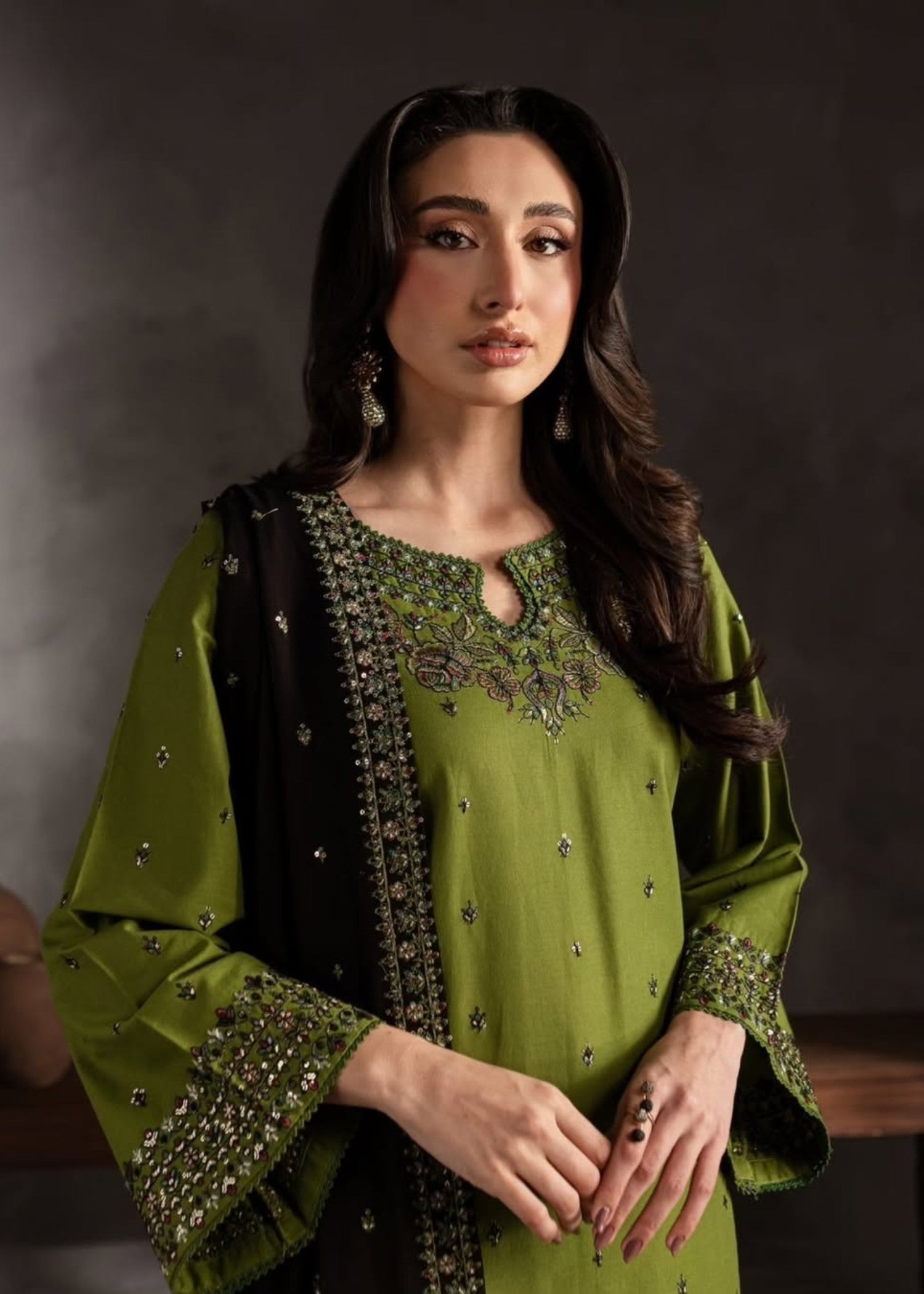 linen Kurta Set in Olive green