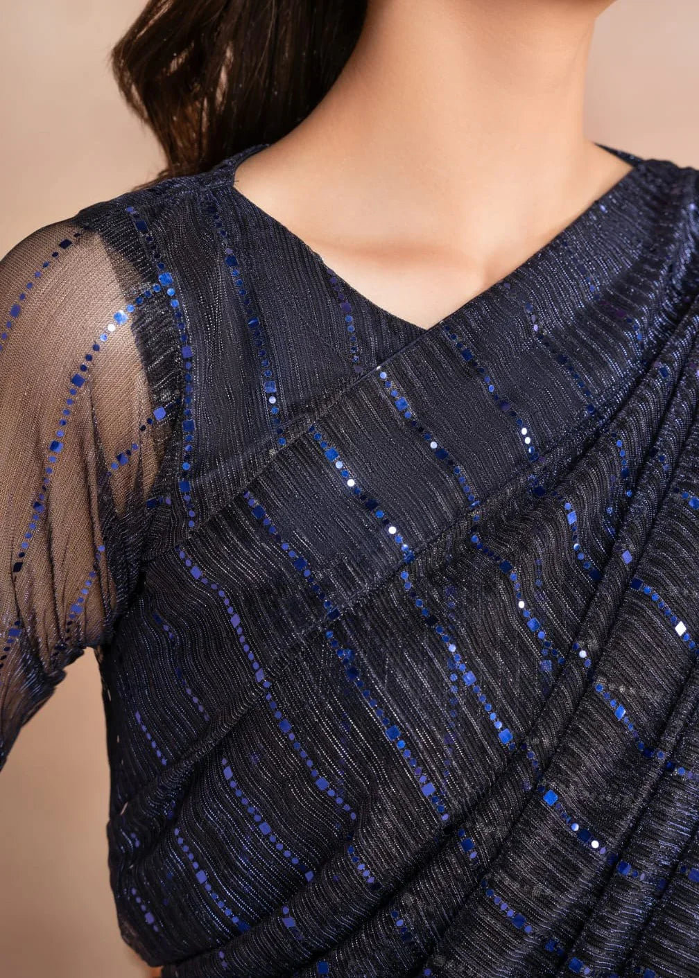 net Saree in Navy blue