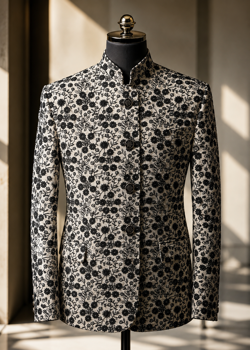silk Prince Coat in White, black
