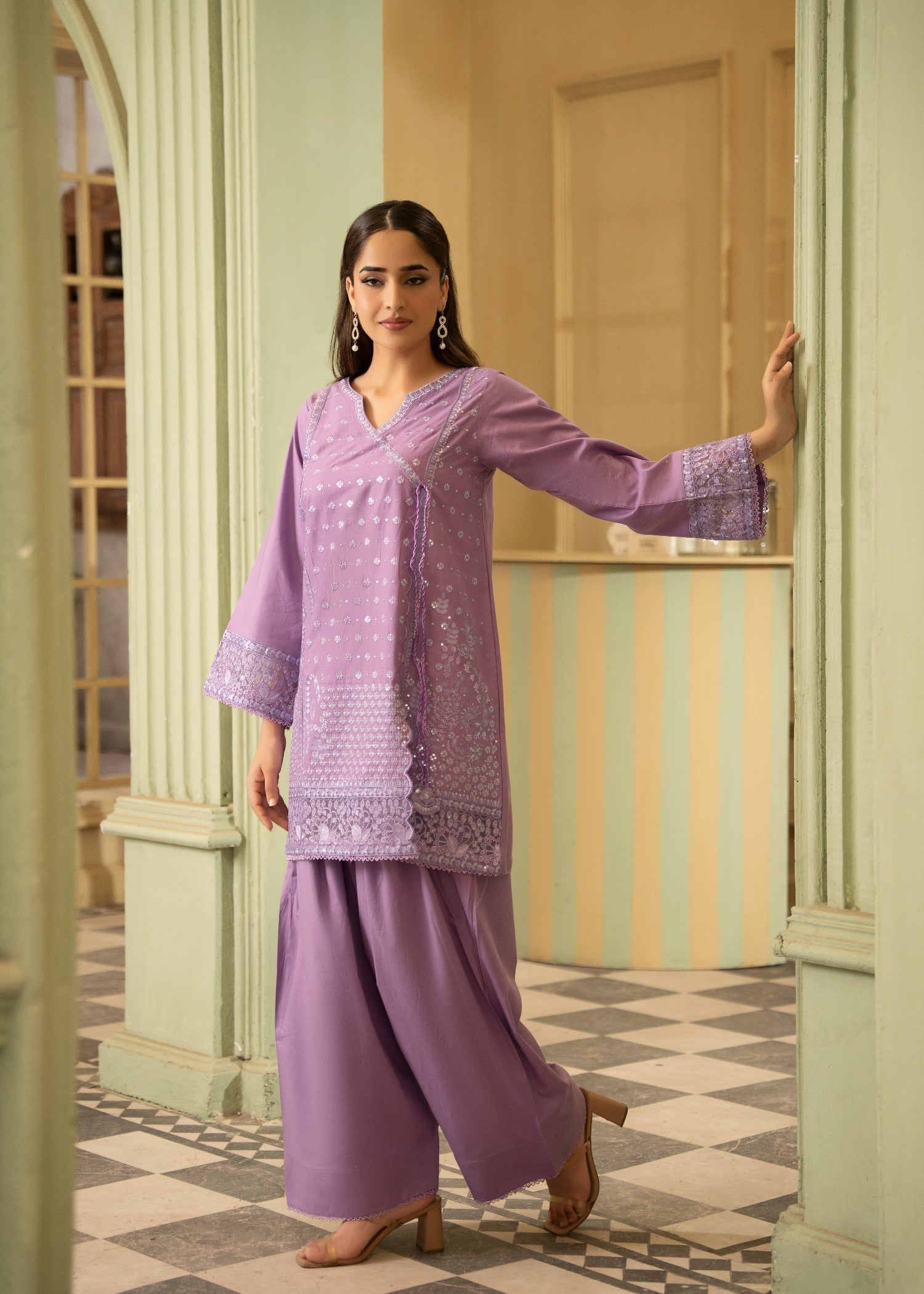lawn cotton Angrakha in Lilac