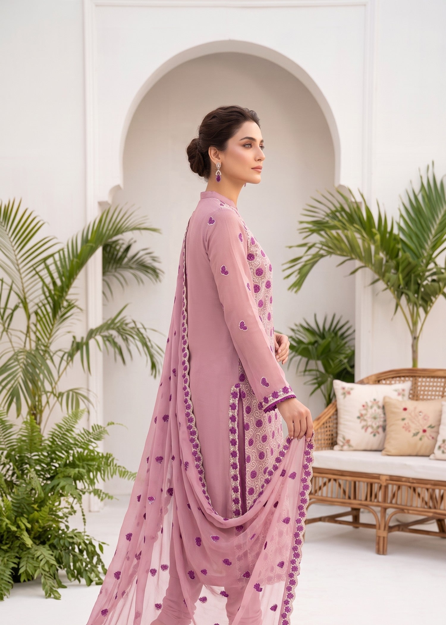 organza Kurta Set in Mauve pink