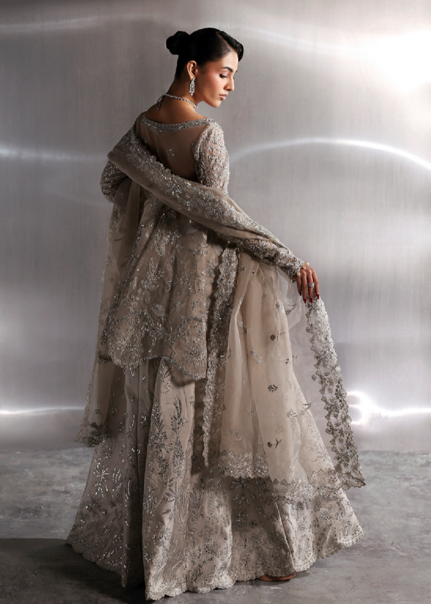 organza Unstitched in Camel brown