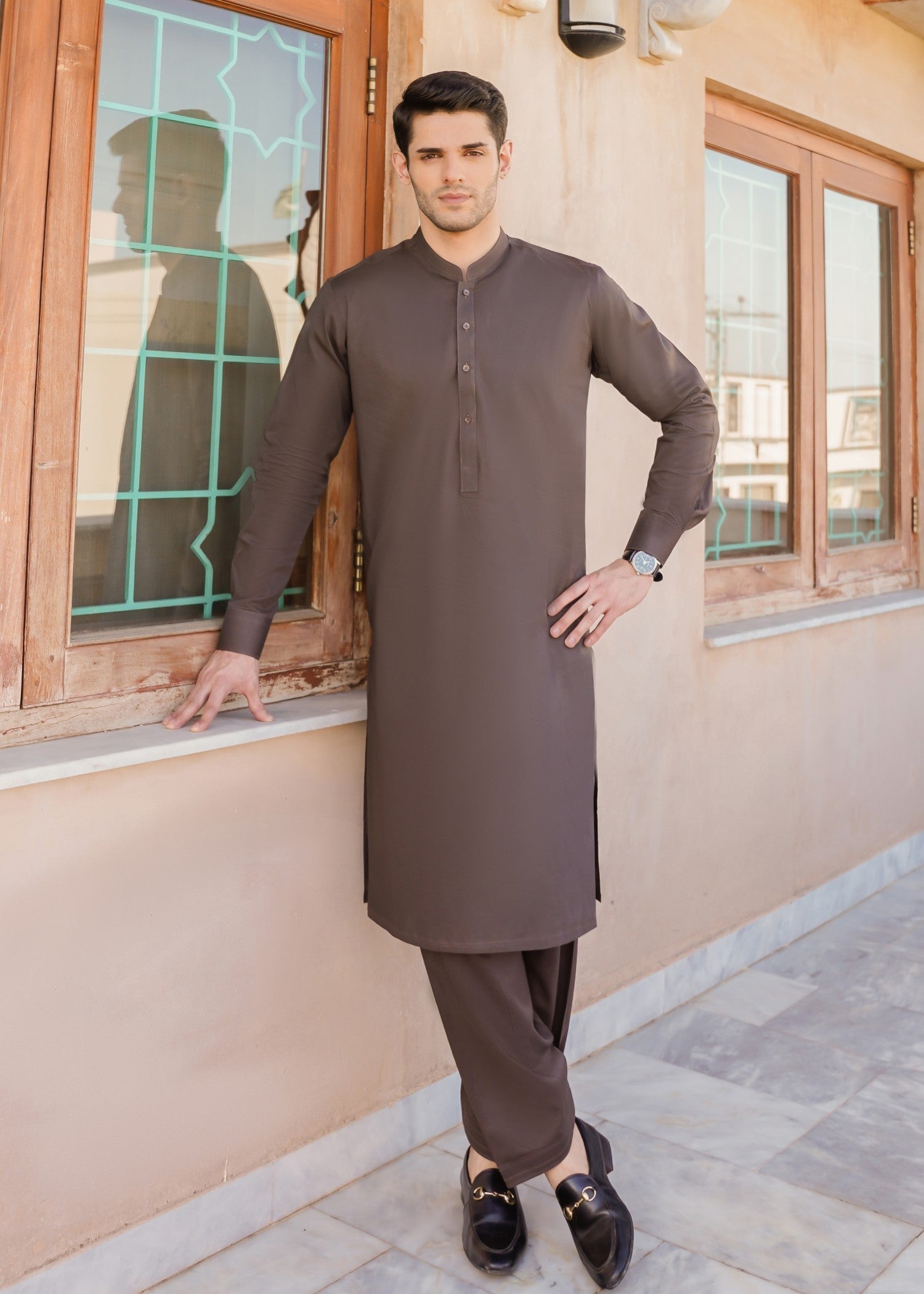 cotton Shalwar Kameez in Chocolate brown