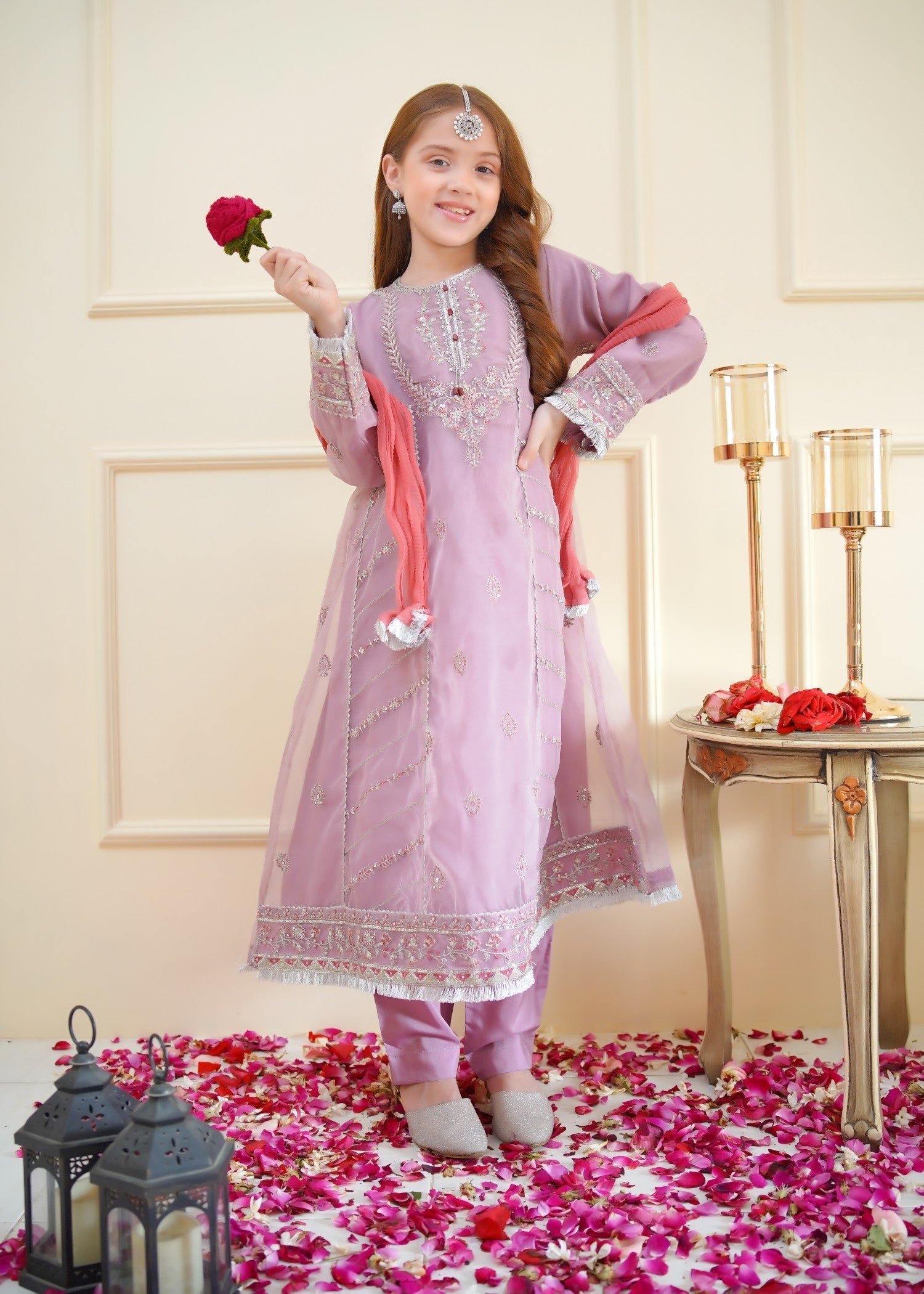 organza Pishwas in Lilac