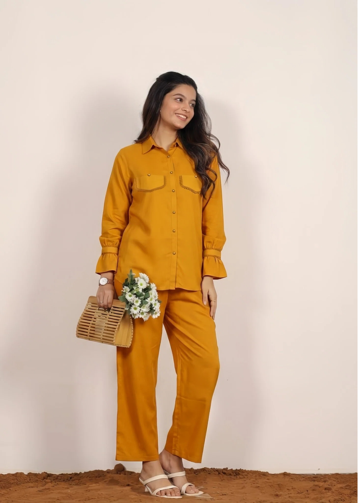 poly grip silk Co Ord Sets in Mustard