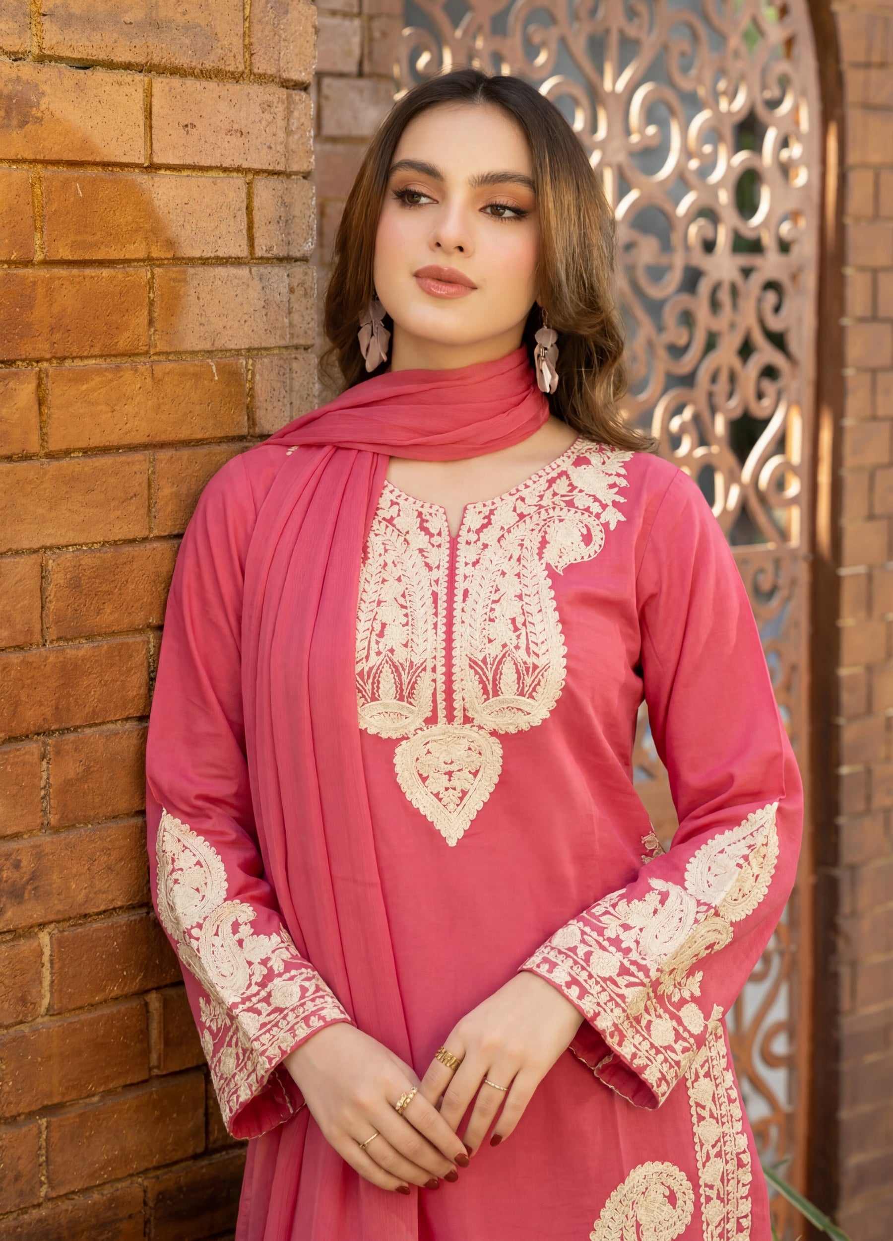 linen Kurta Set in Raspberry pink