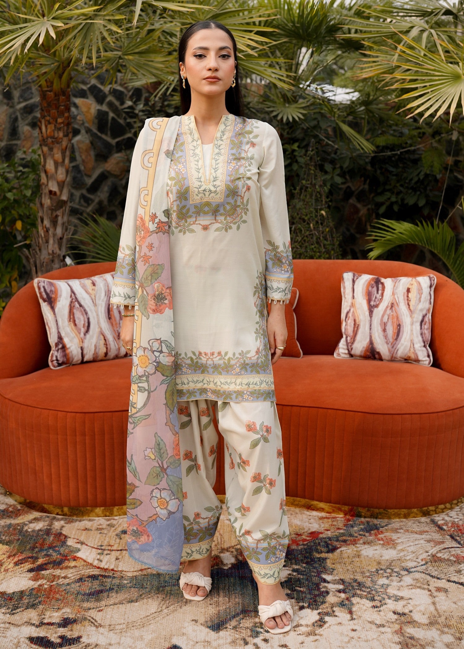 poly lawn Kurta Set in Tea green