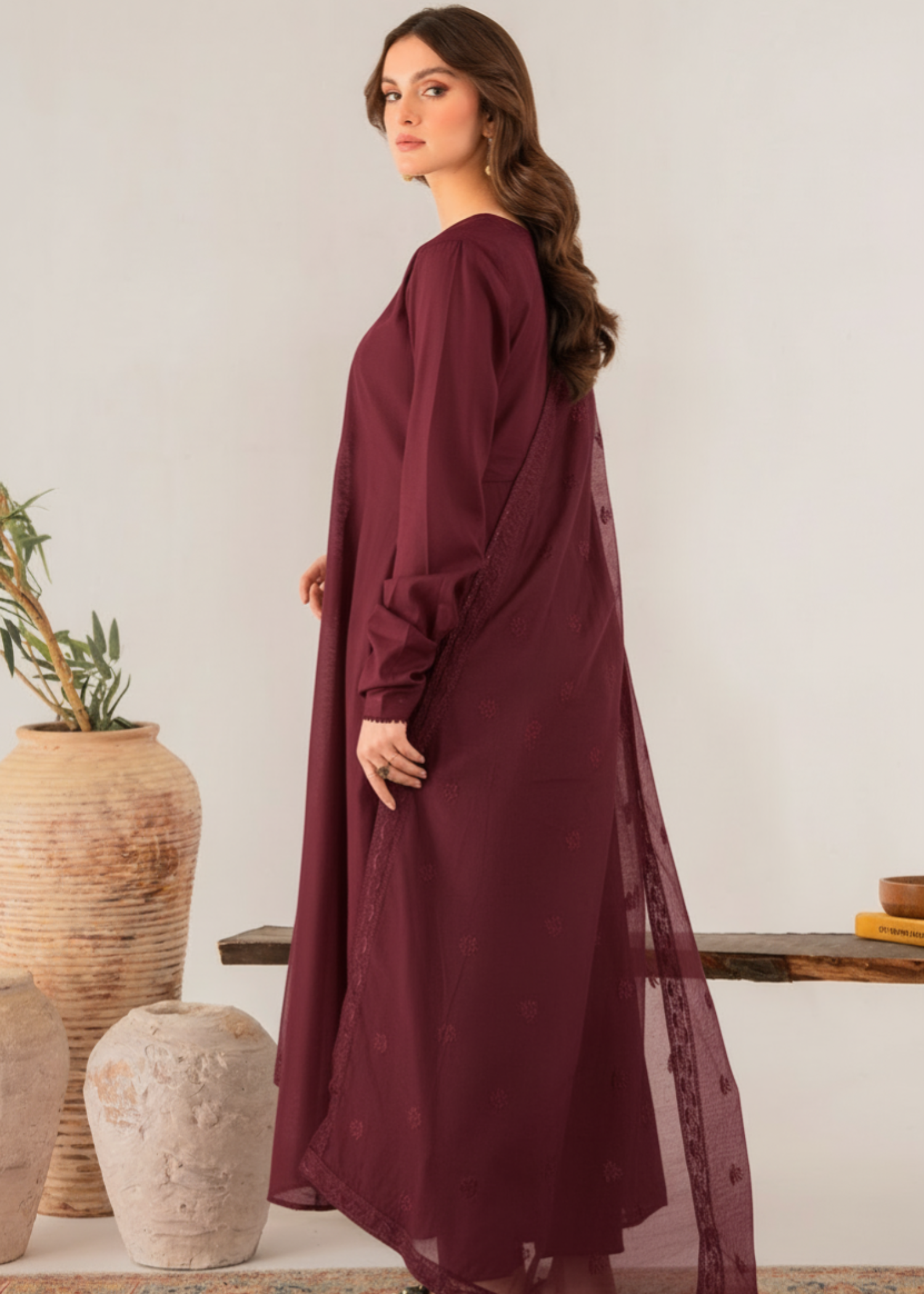 chambray Pishwas in Maroon