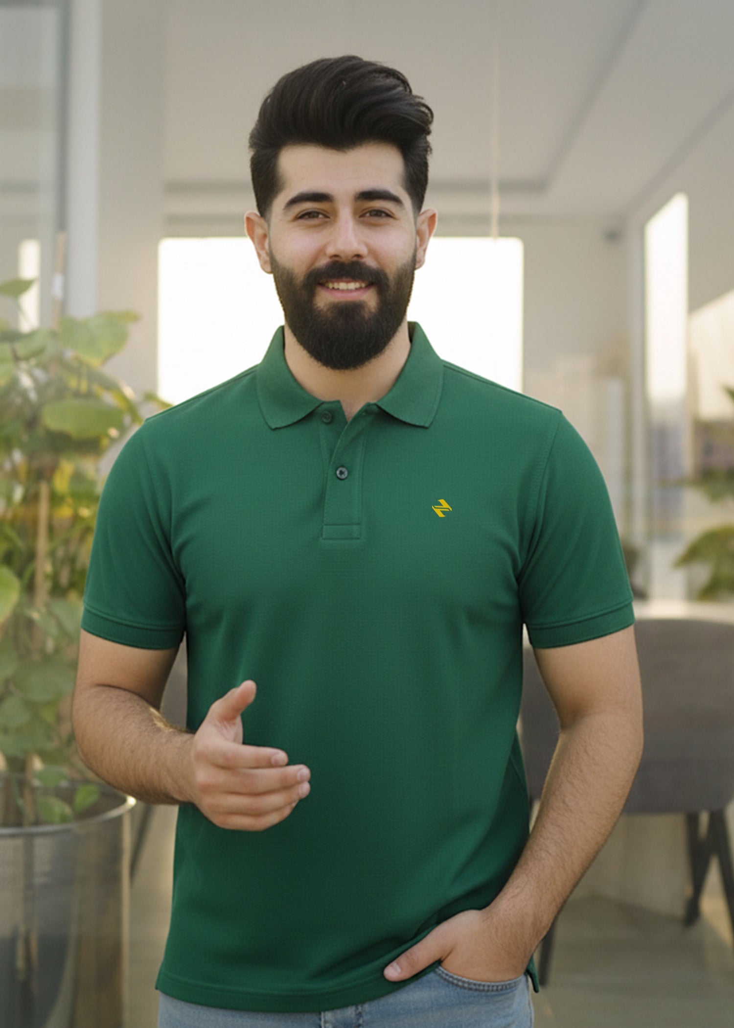 cambric cotton Polo Shirt in Green