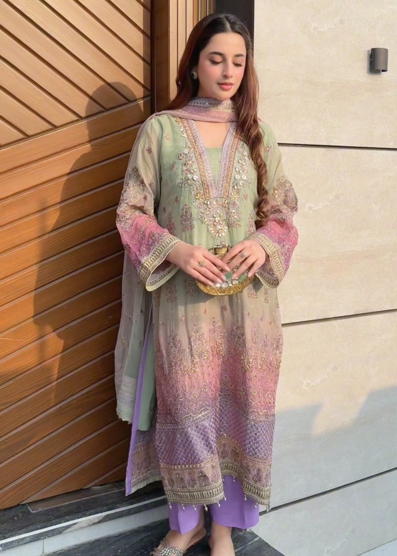 pk chiffon Kurta Set in Multi