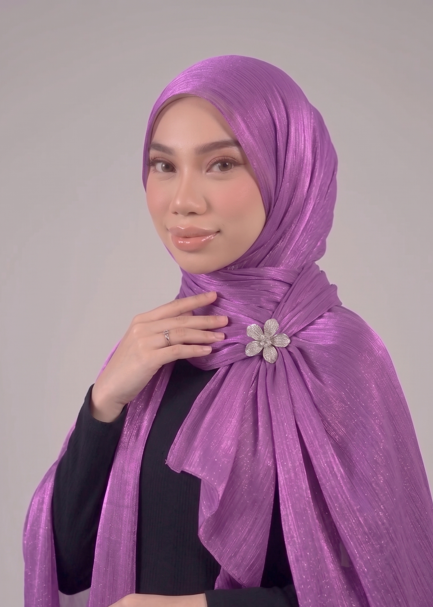 lurex organza Hijab in Purple