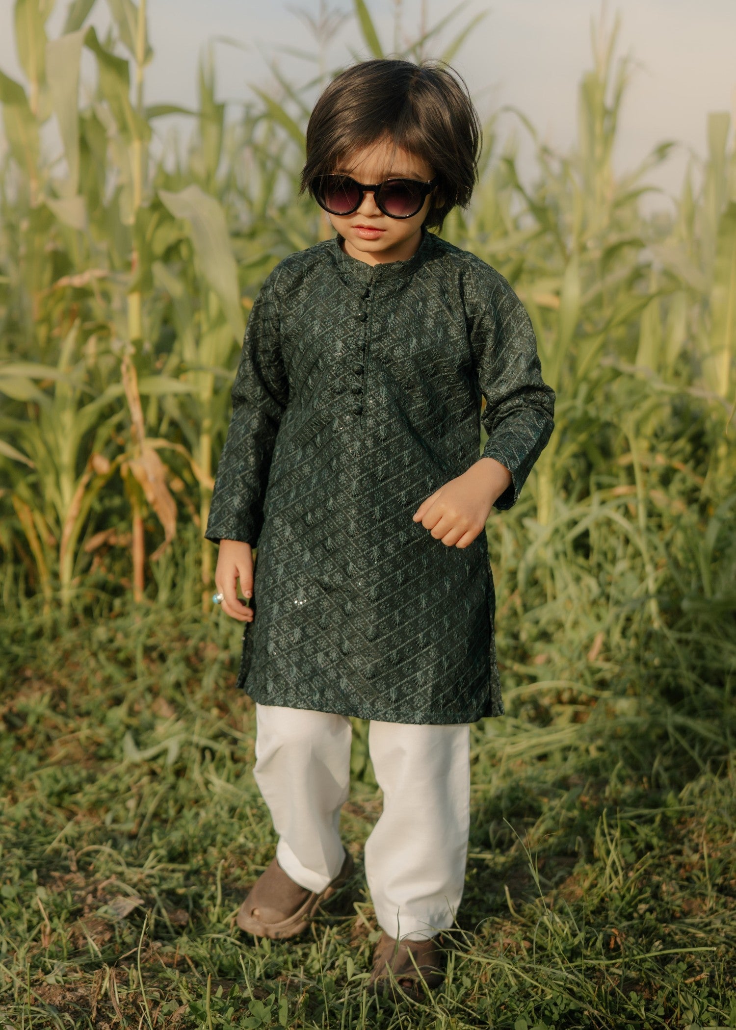 masuri Kurta in Bottle green