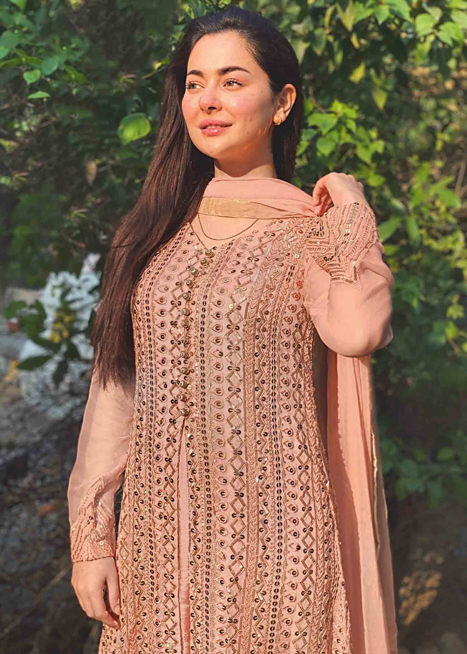 chiffon Gown in Peach pink