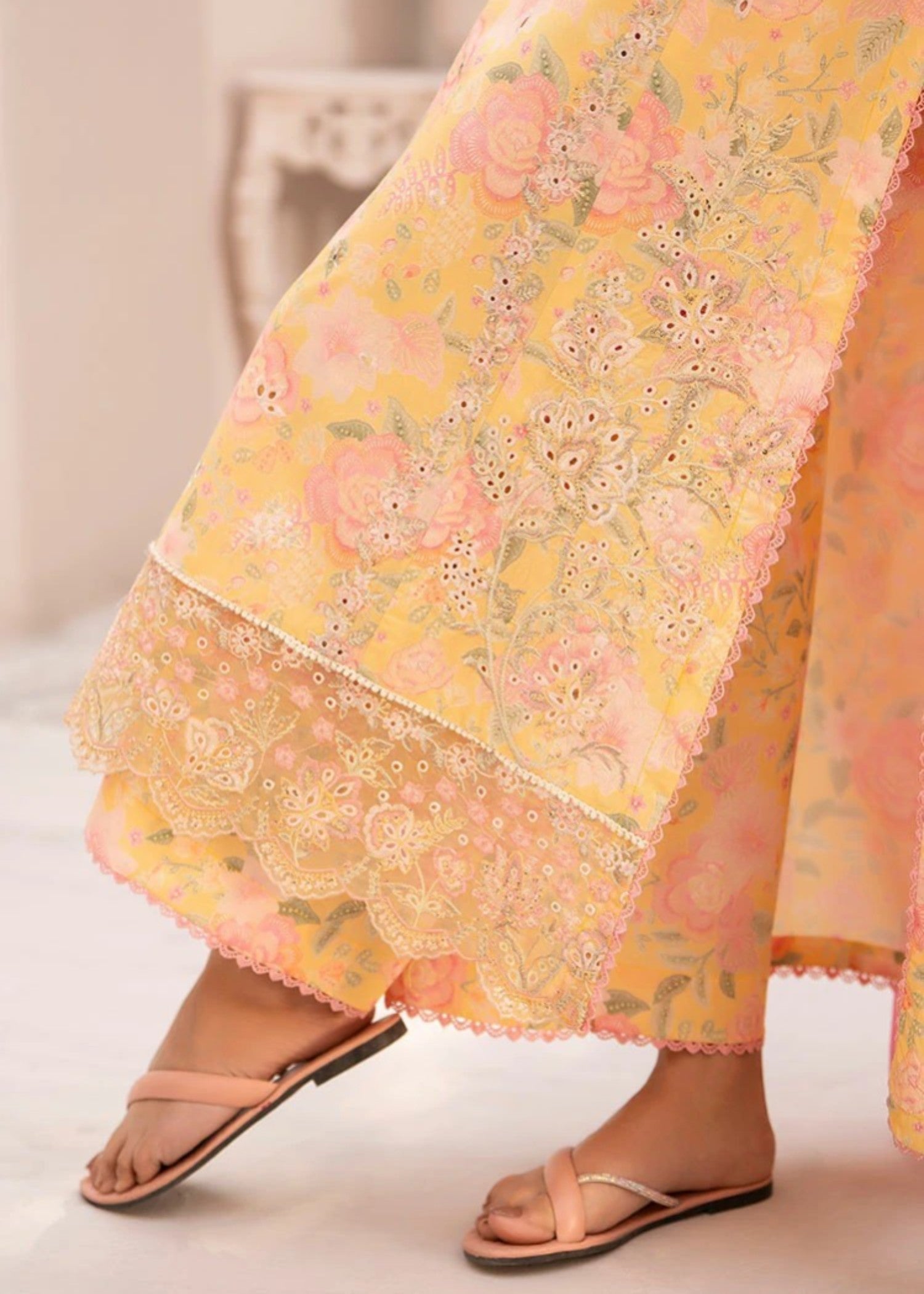 cambric Kurta Set in Light yellow