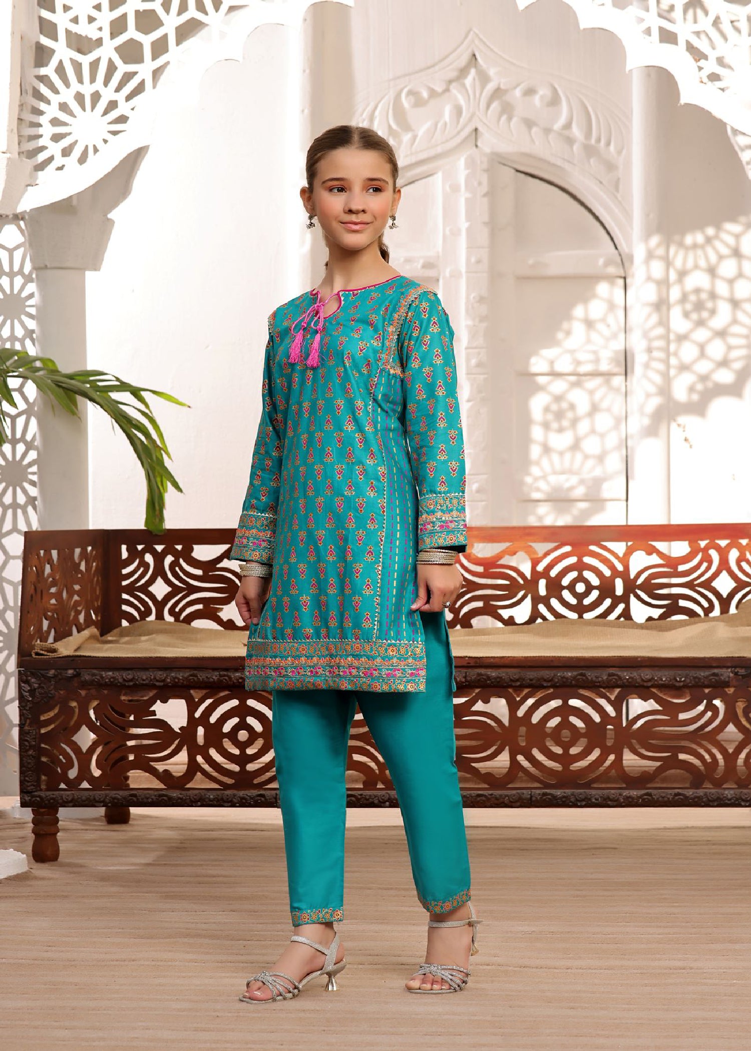 lawn Kurta Set in Turquoise