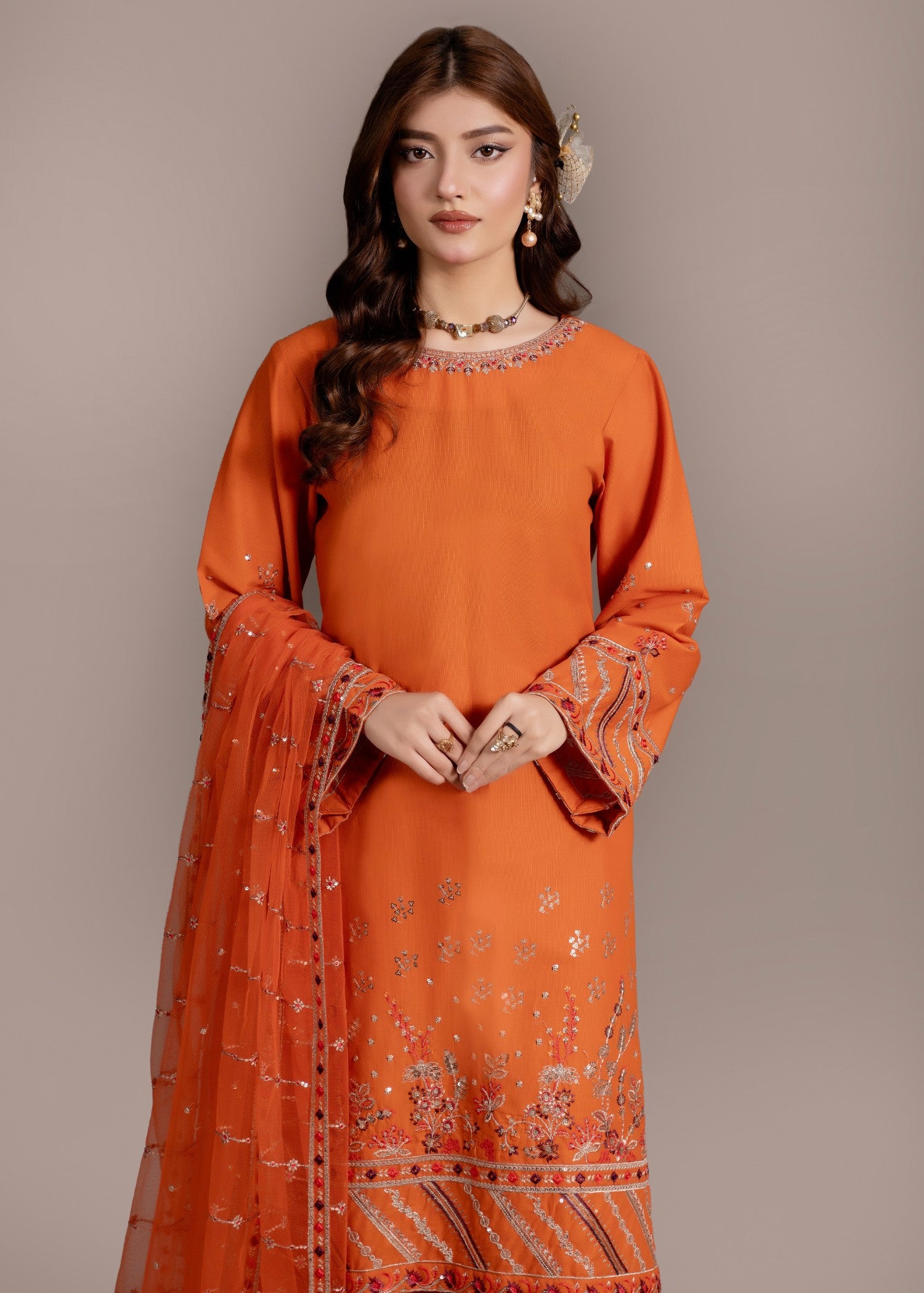 cotton Kurta Set in Orange