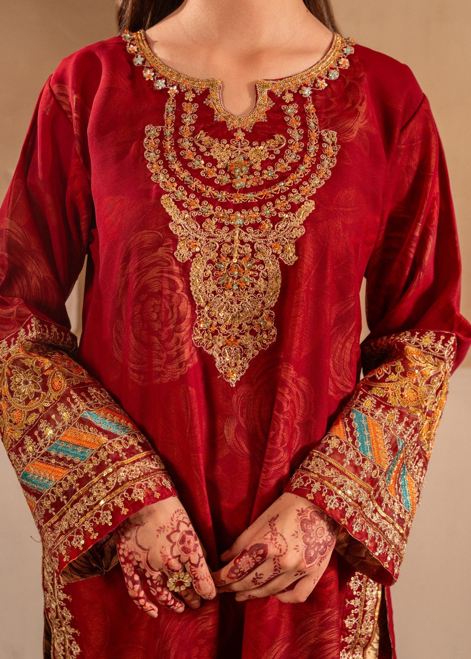chiffon Kurta Set in Red