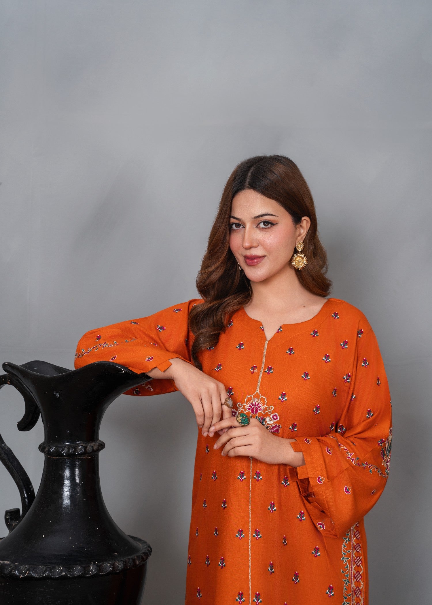 linen Kurta Set in Orange