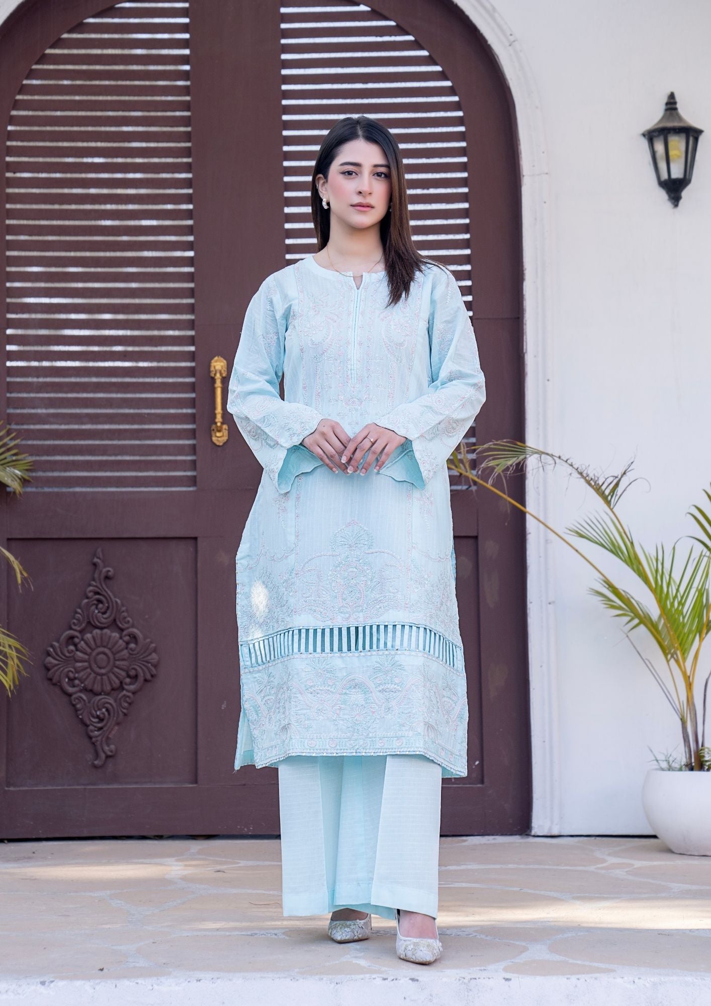 lawn Kurta Set in Ice blue