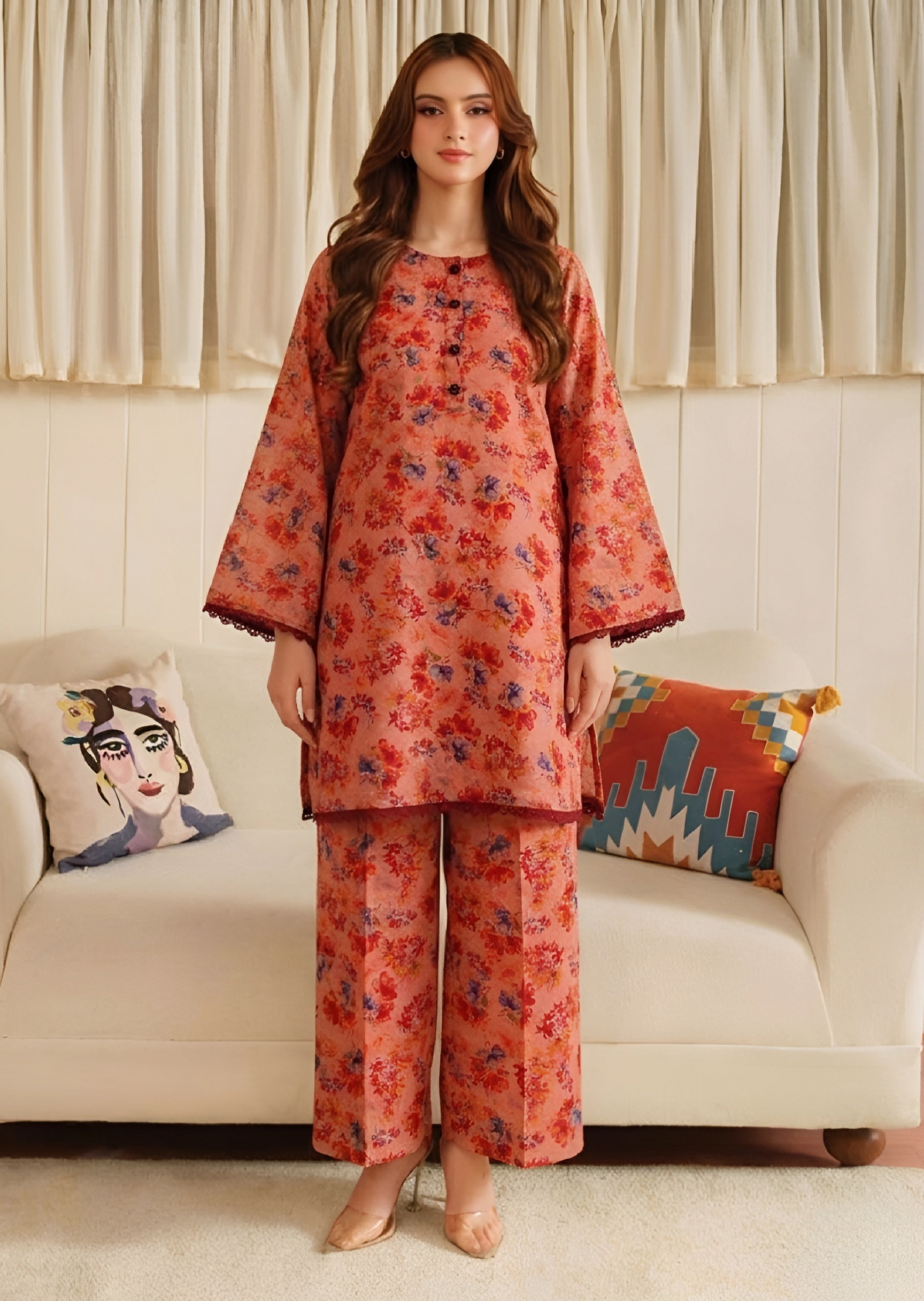 linen Co Ord Sets in Coral pink