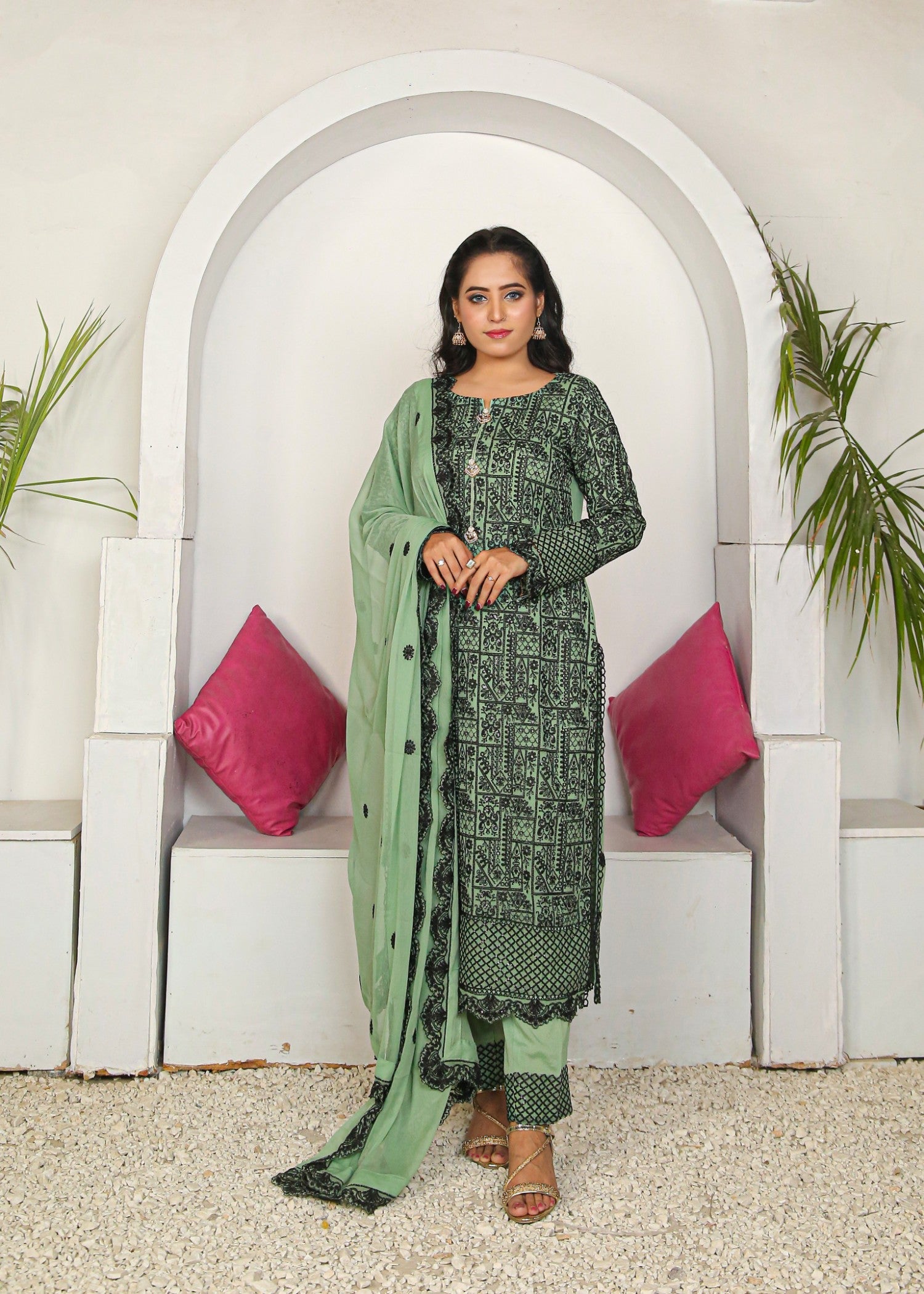 bemberg crinkle chiffon Kurta Set in Mint green