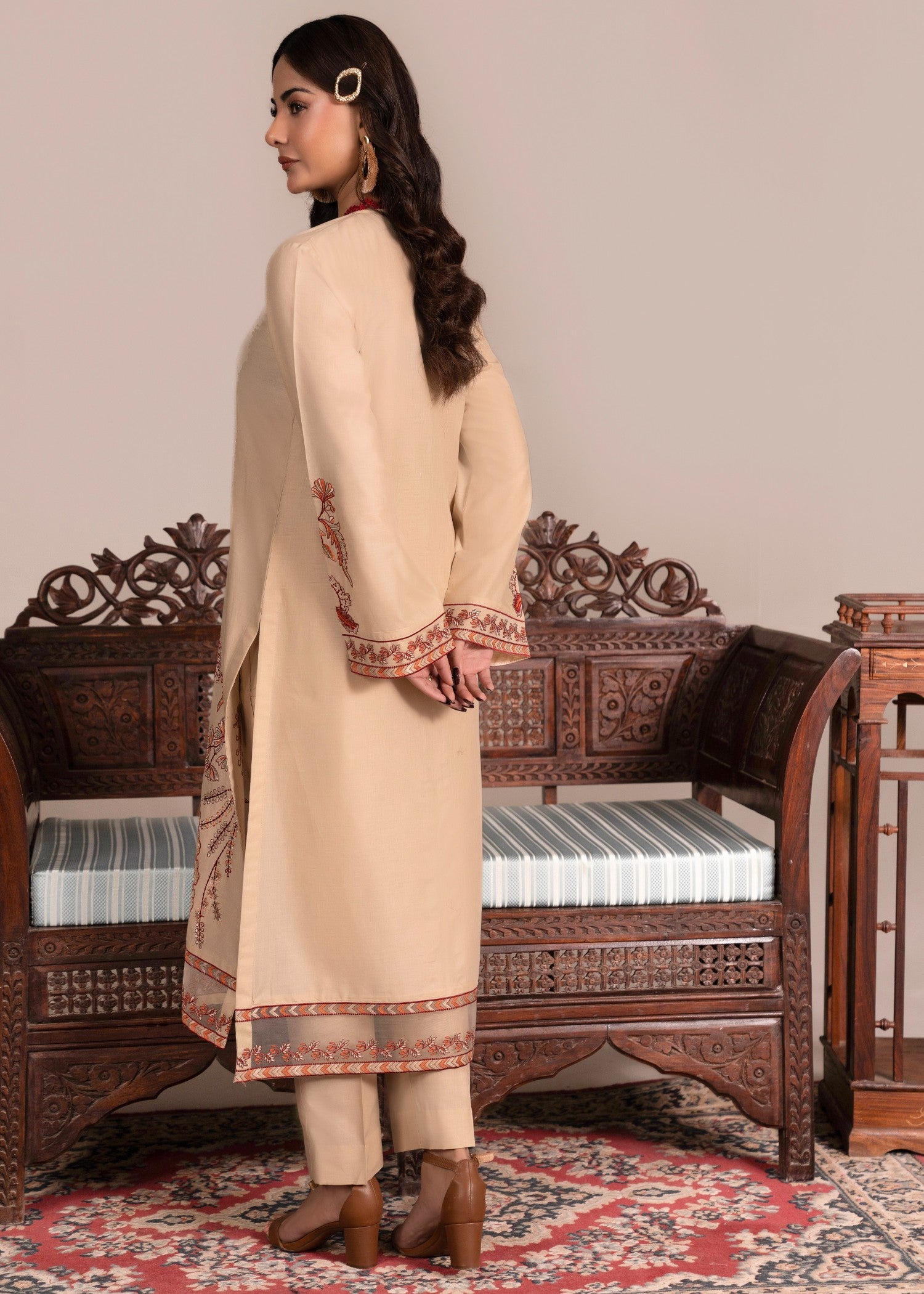 cotton Kurta Set in Beige