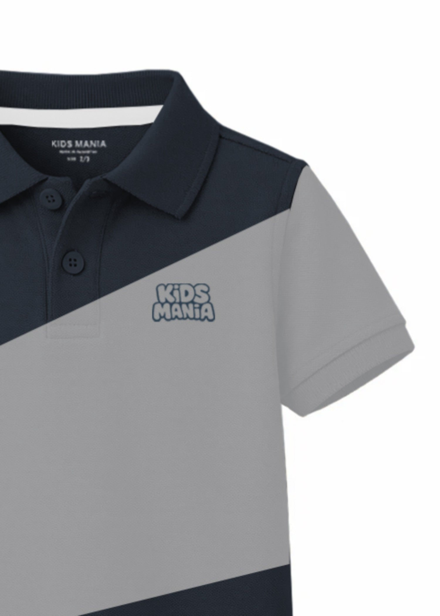 cotton Polo Shirt in Navy blue, light grey