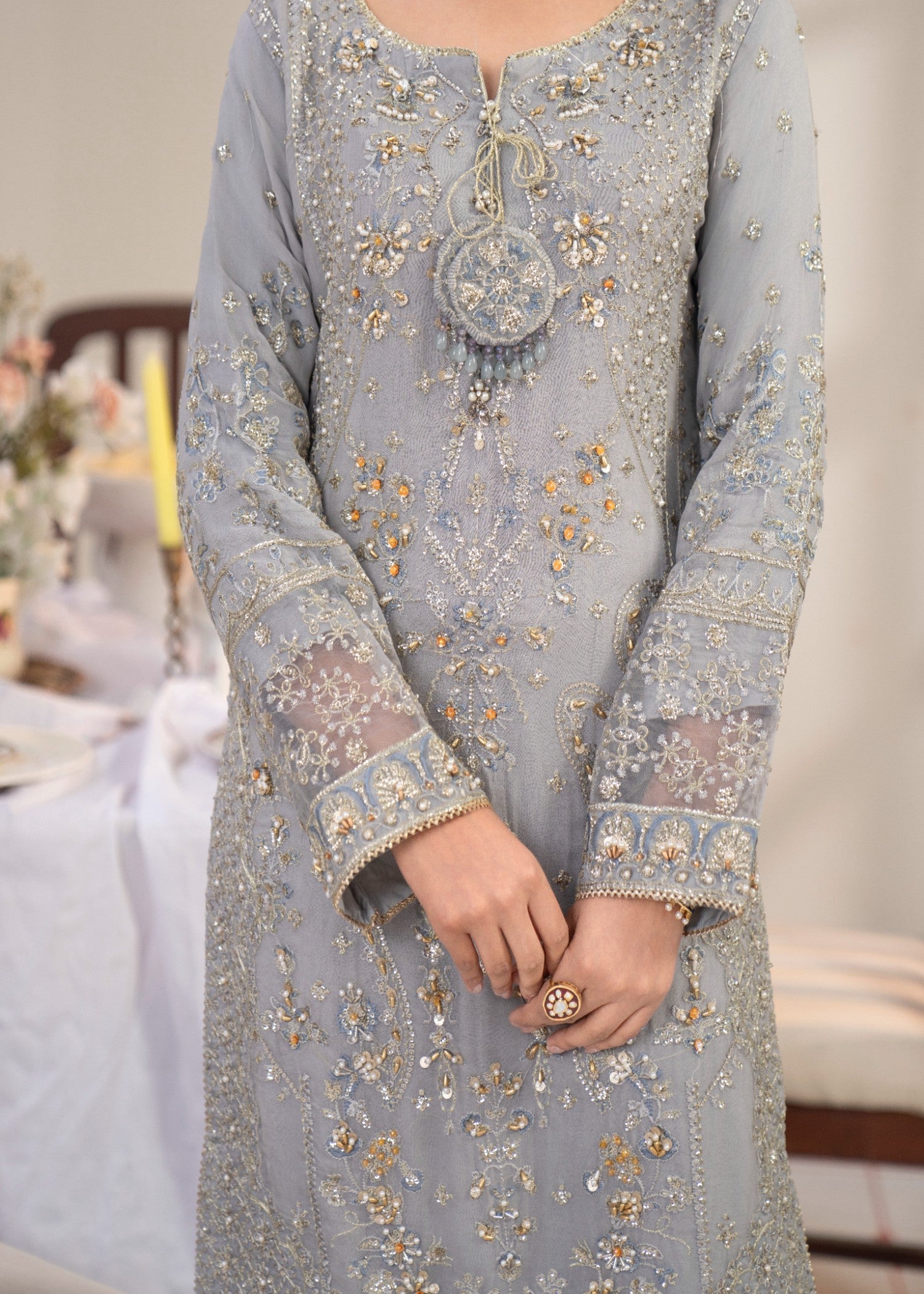 chiffon Kurta Set in Graphite