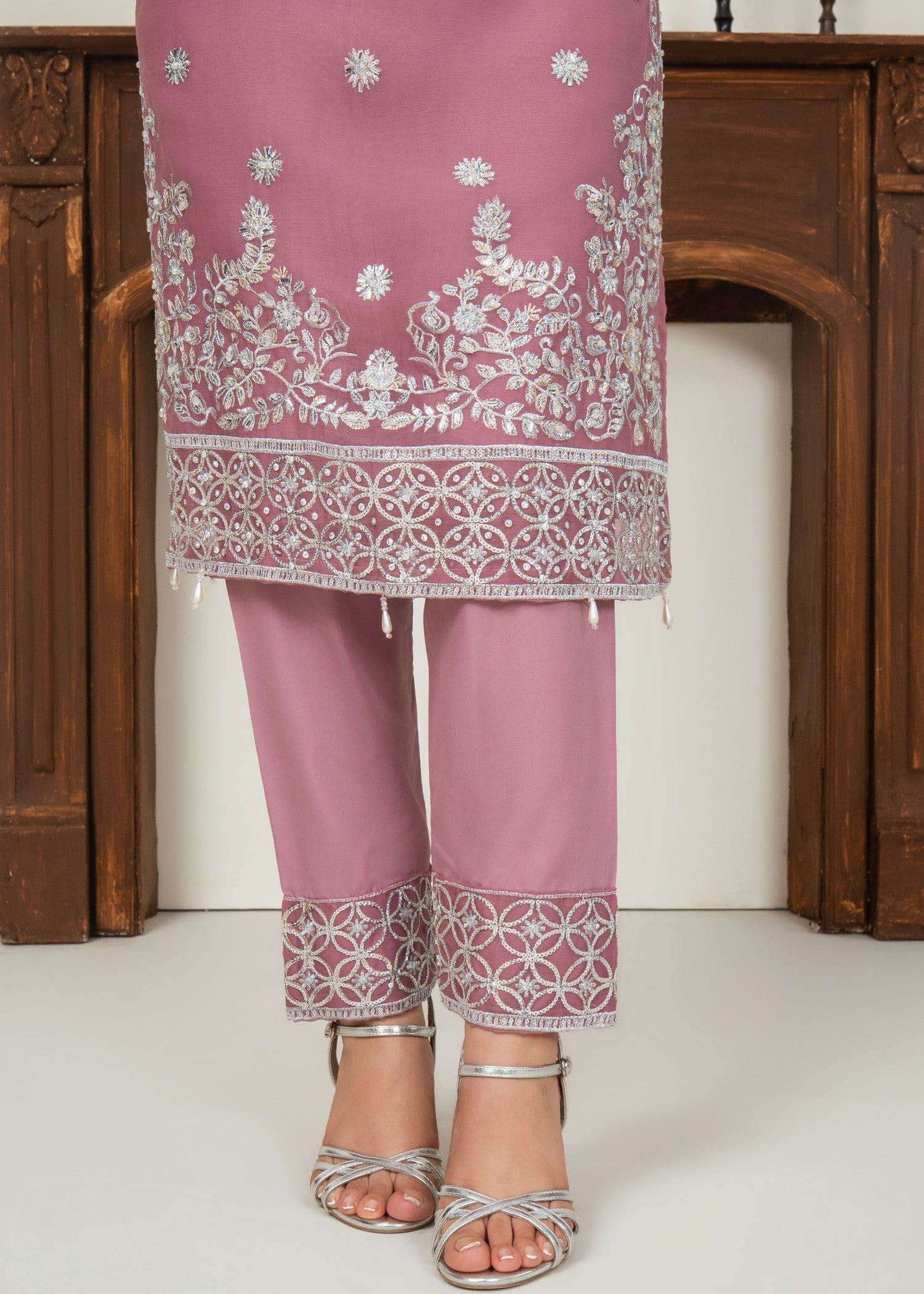 chiffon Kurta Set in Lavender pink
