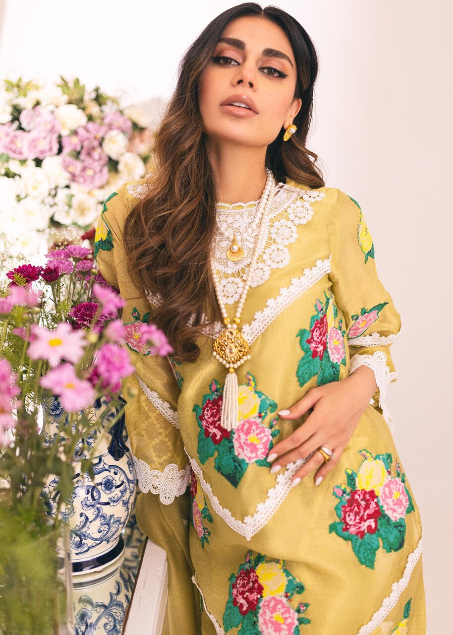 khaddi net Kurta Set in Key lime