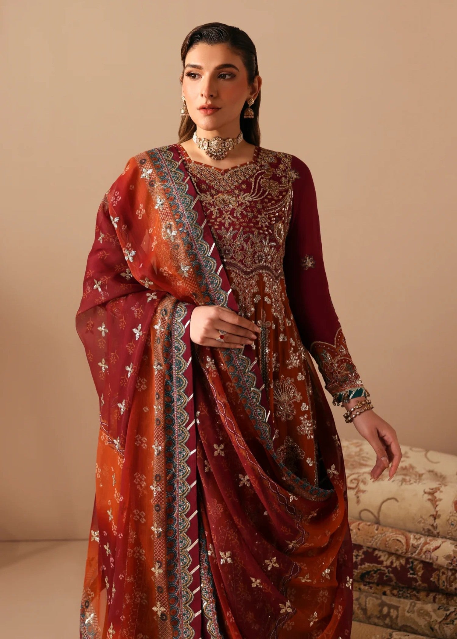 raw silk Maxi in Multi