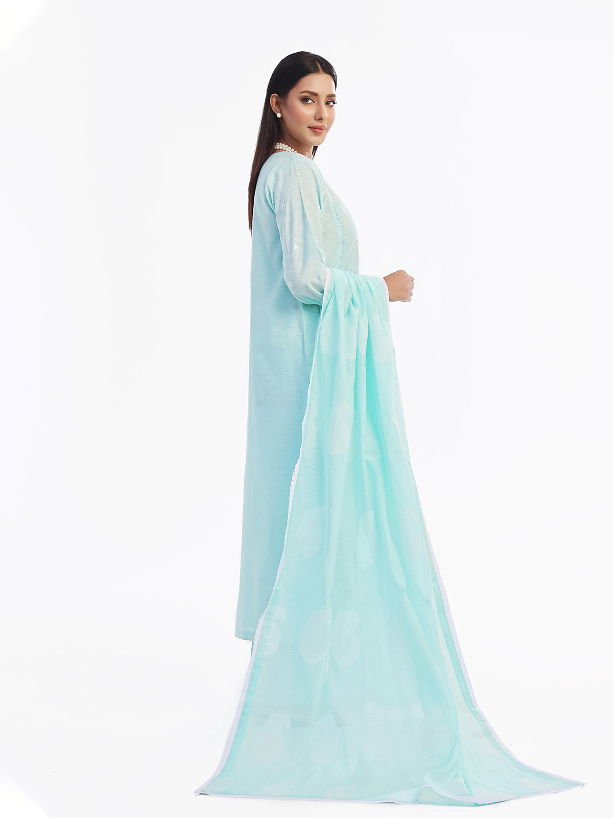 cotton silk Kurta Set in Light blue