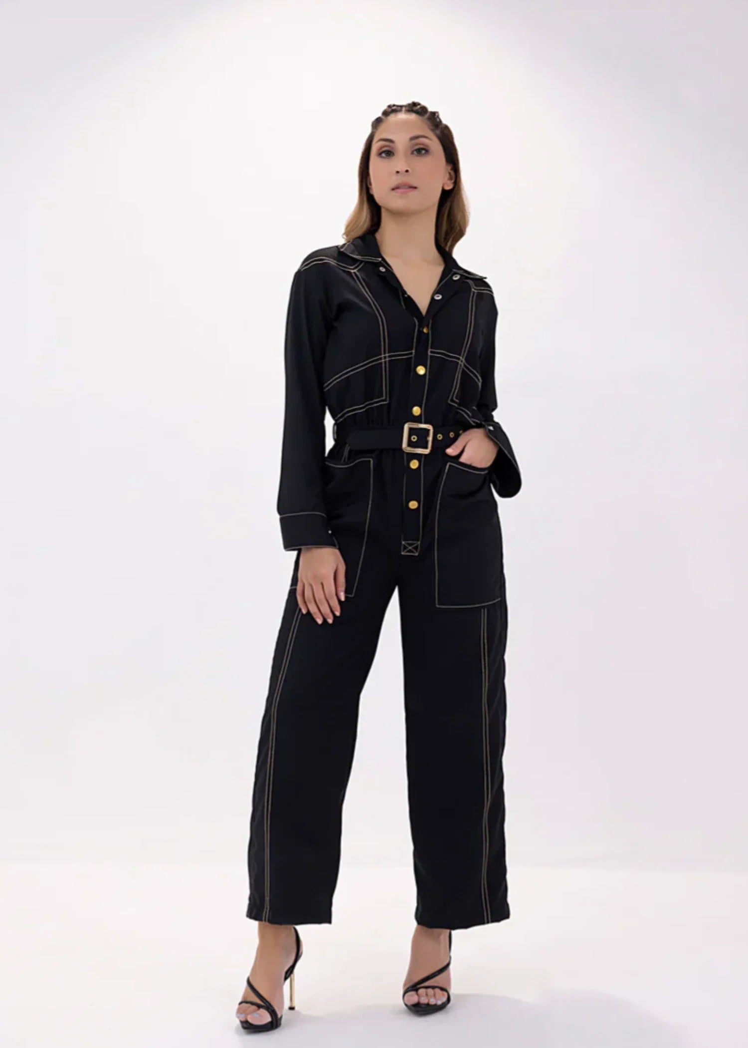 twill polyester Jumpsuit in Black