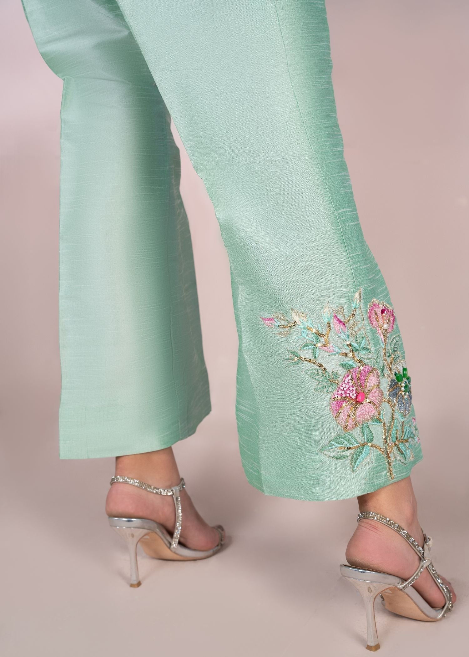 indian raw silk Trousers in Mint green