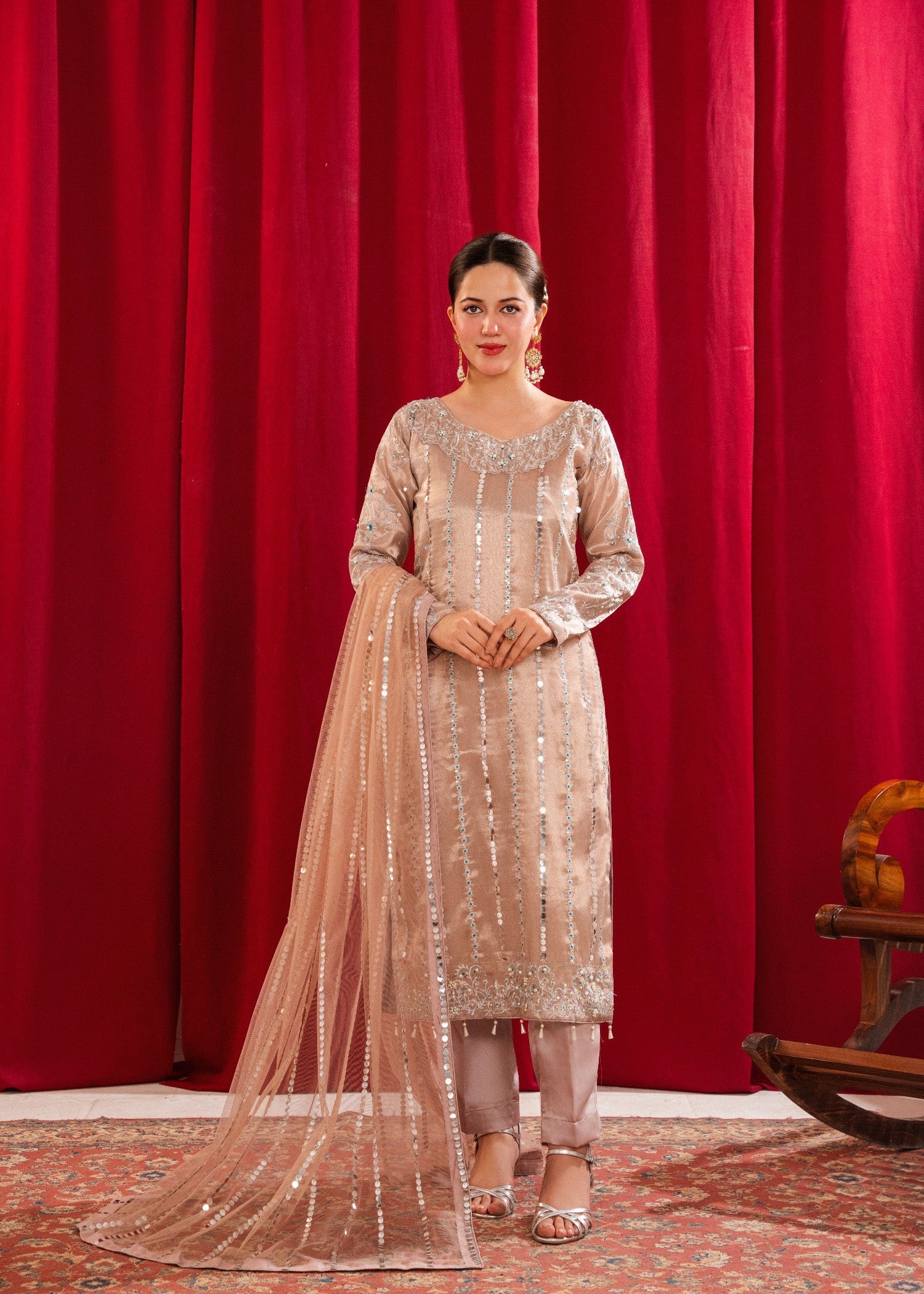 zari masuri Kurta Set in Rose pink