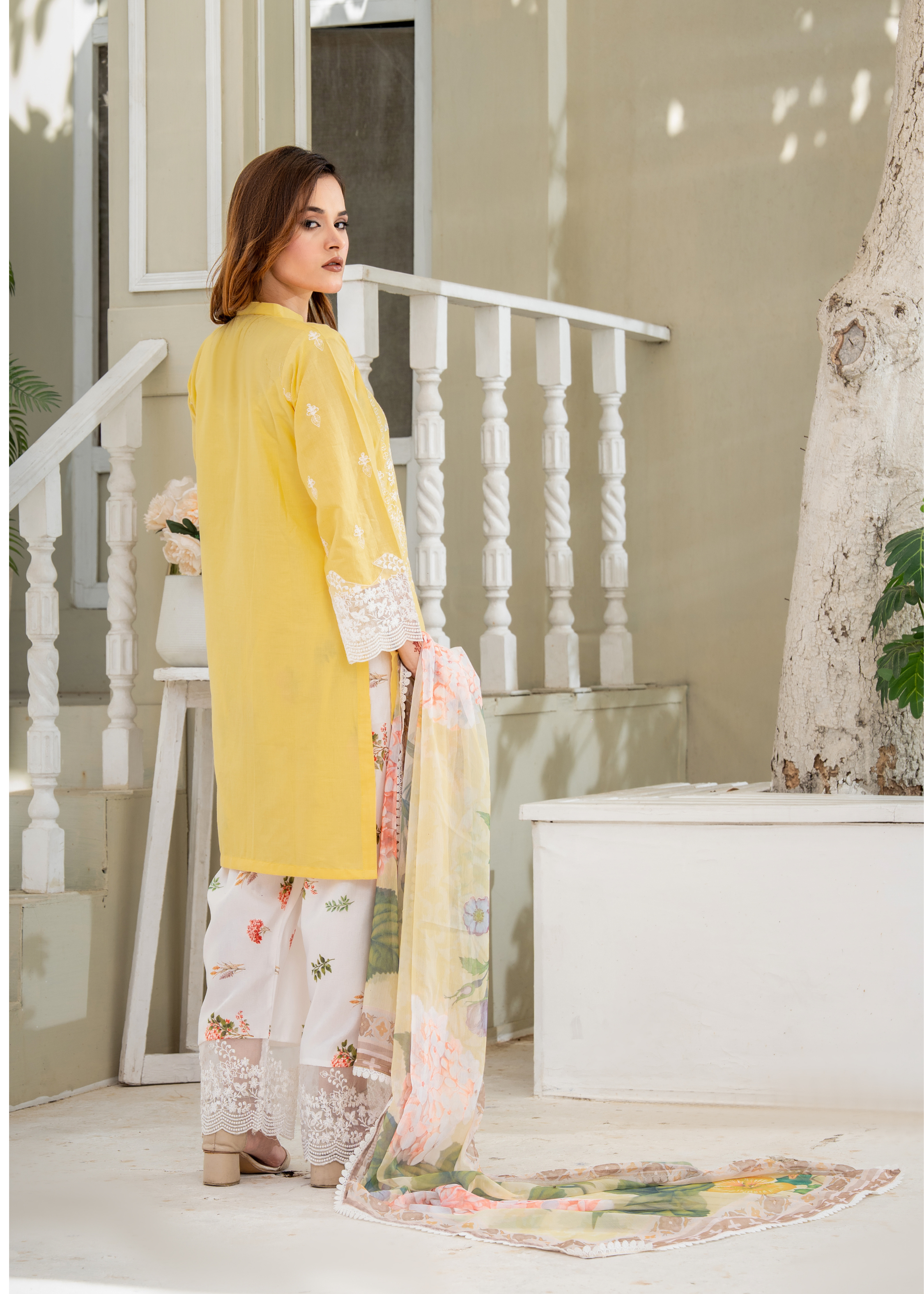 lawn Kurta Set in Yellow