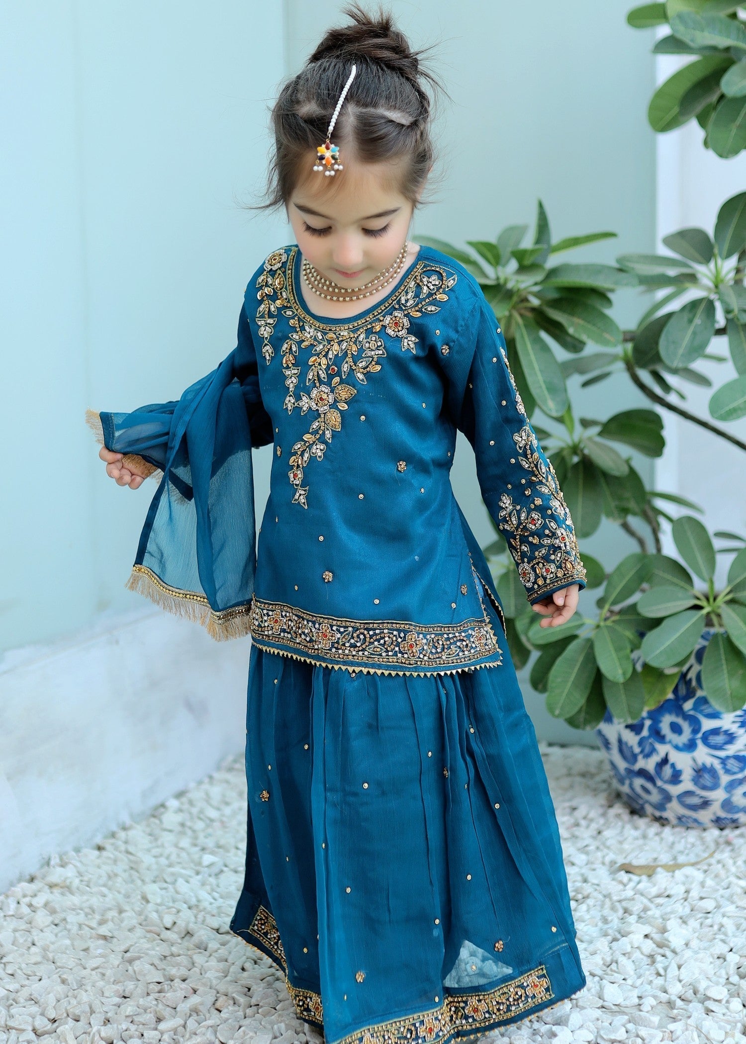 chiffon Lehenga in Sapphire blue