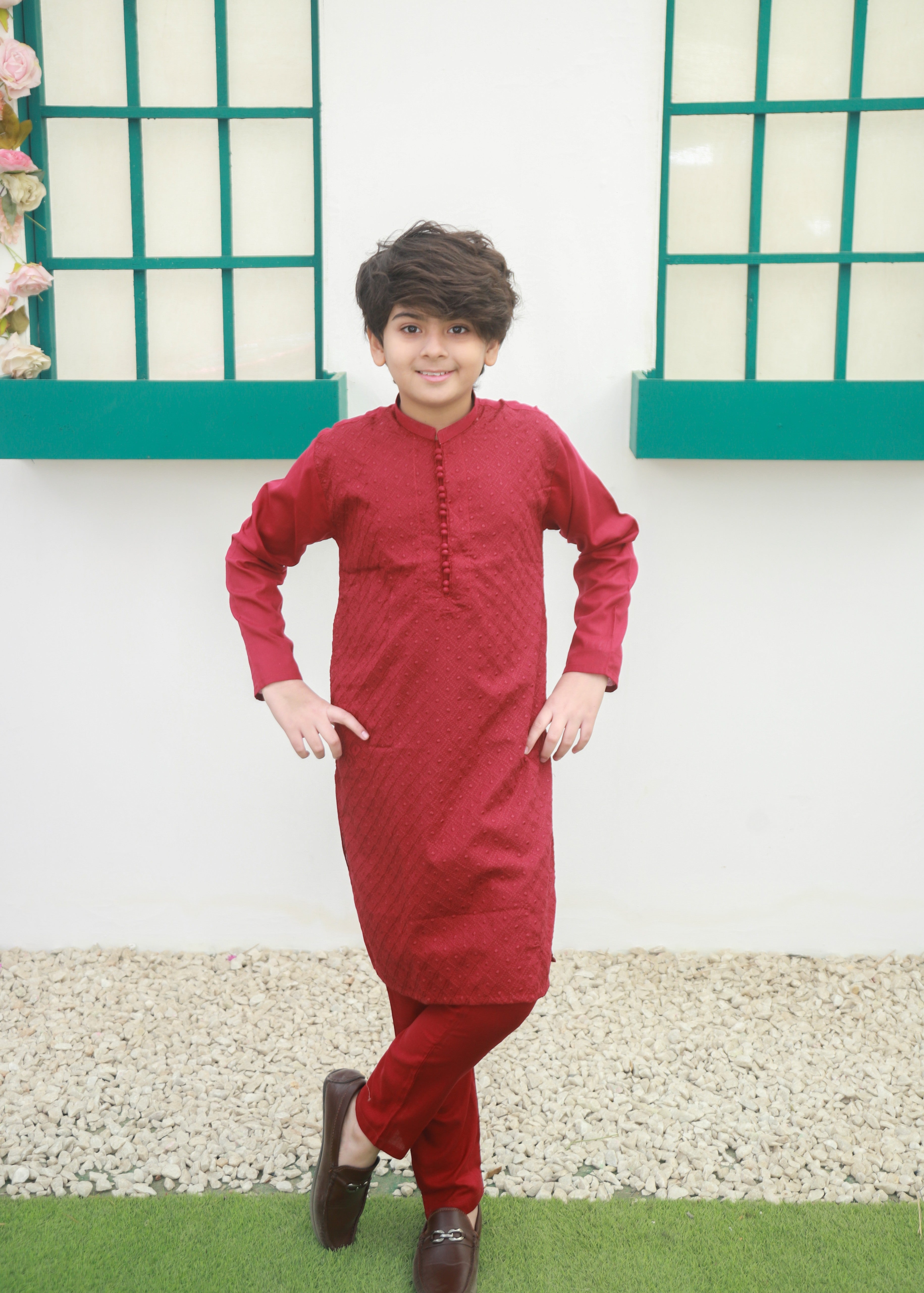 cotton Kurta Set in Crimson