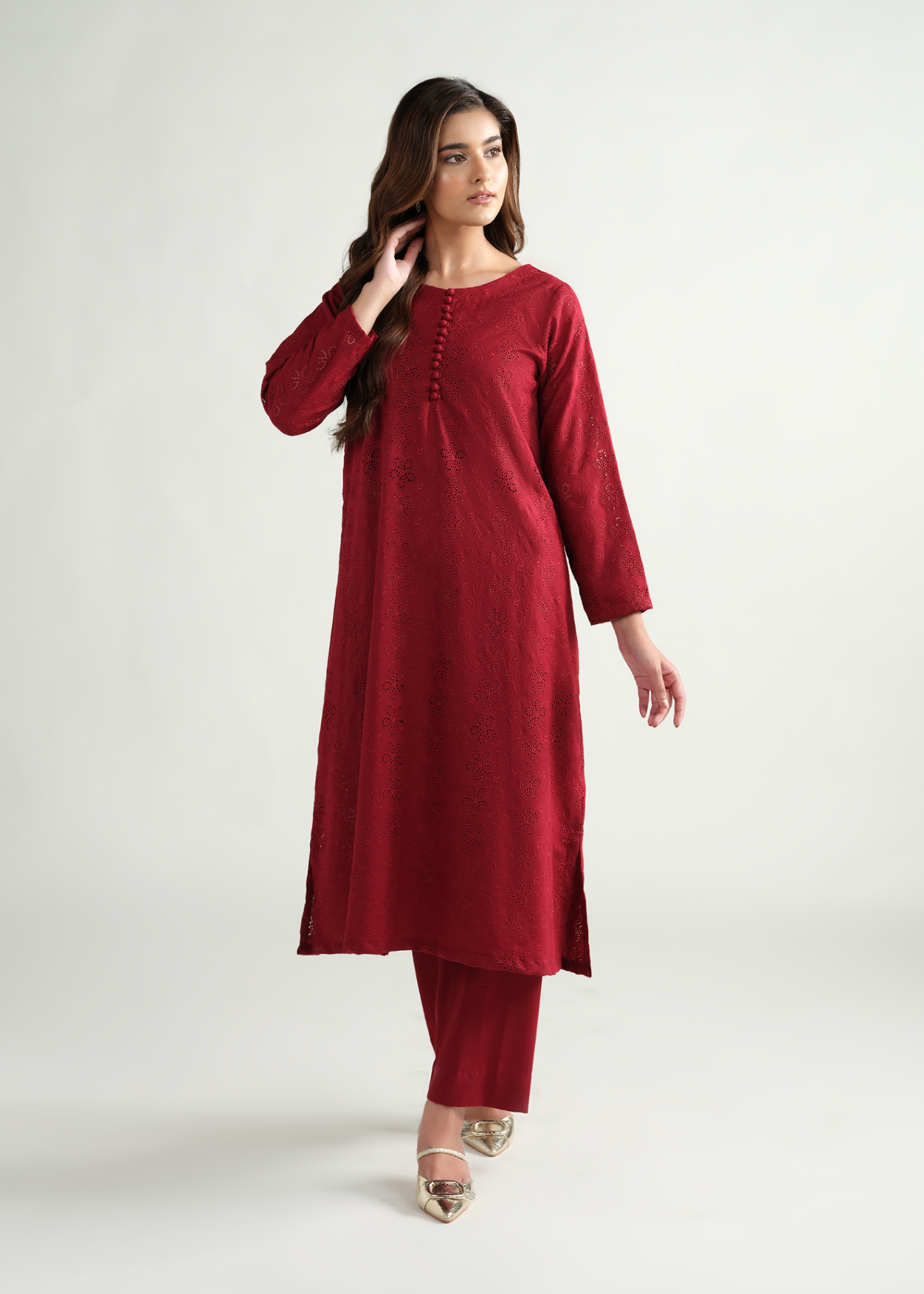 marina linen Kurta Set in Maroon
